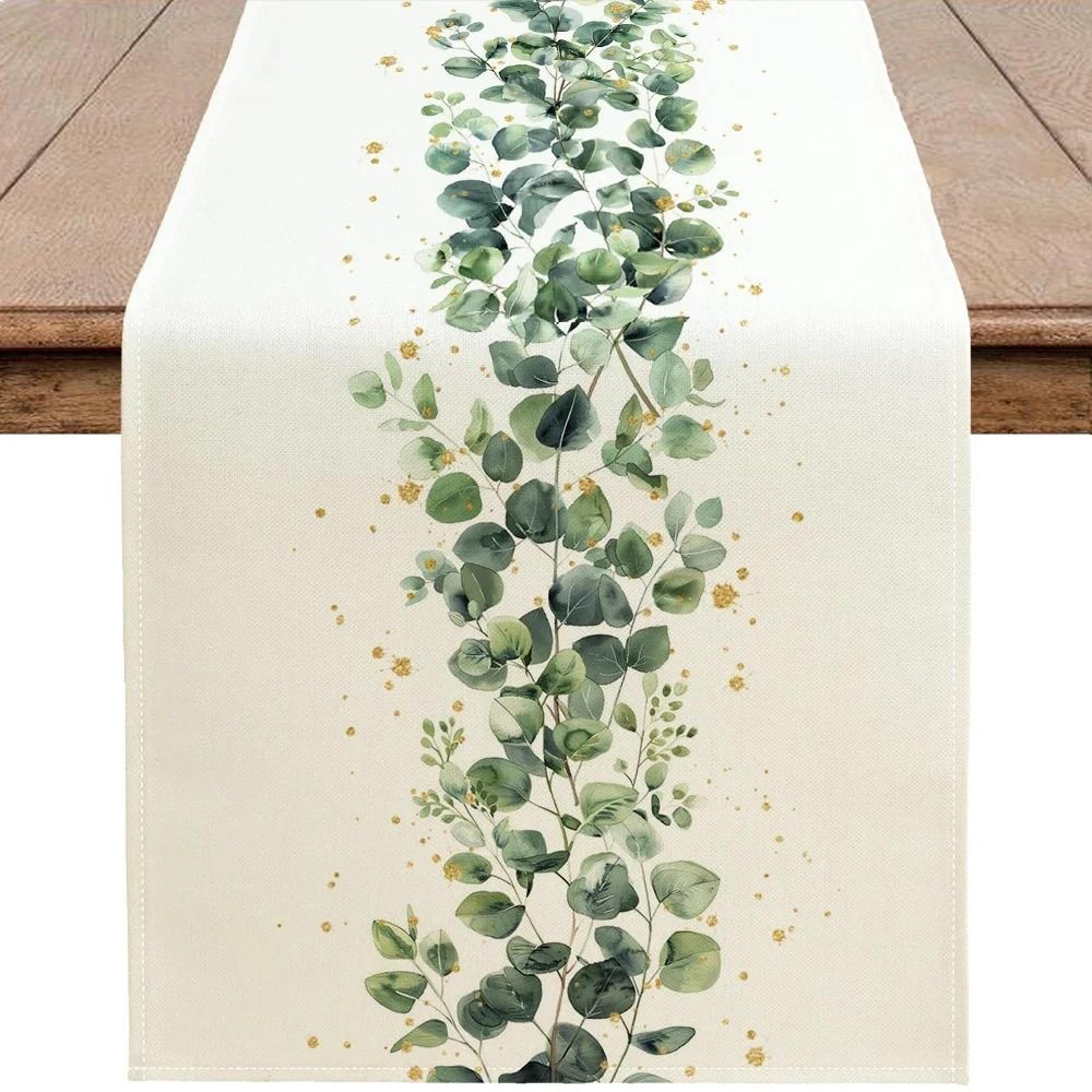 Spring Eucalyptus Leaf Table Runner Botanical Green Dining Decor 4