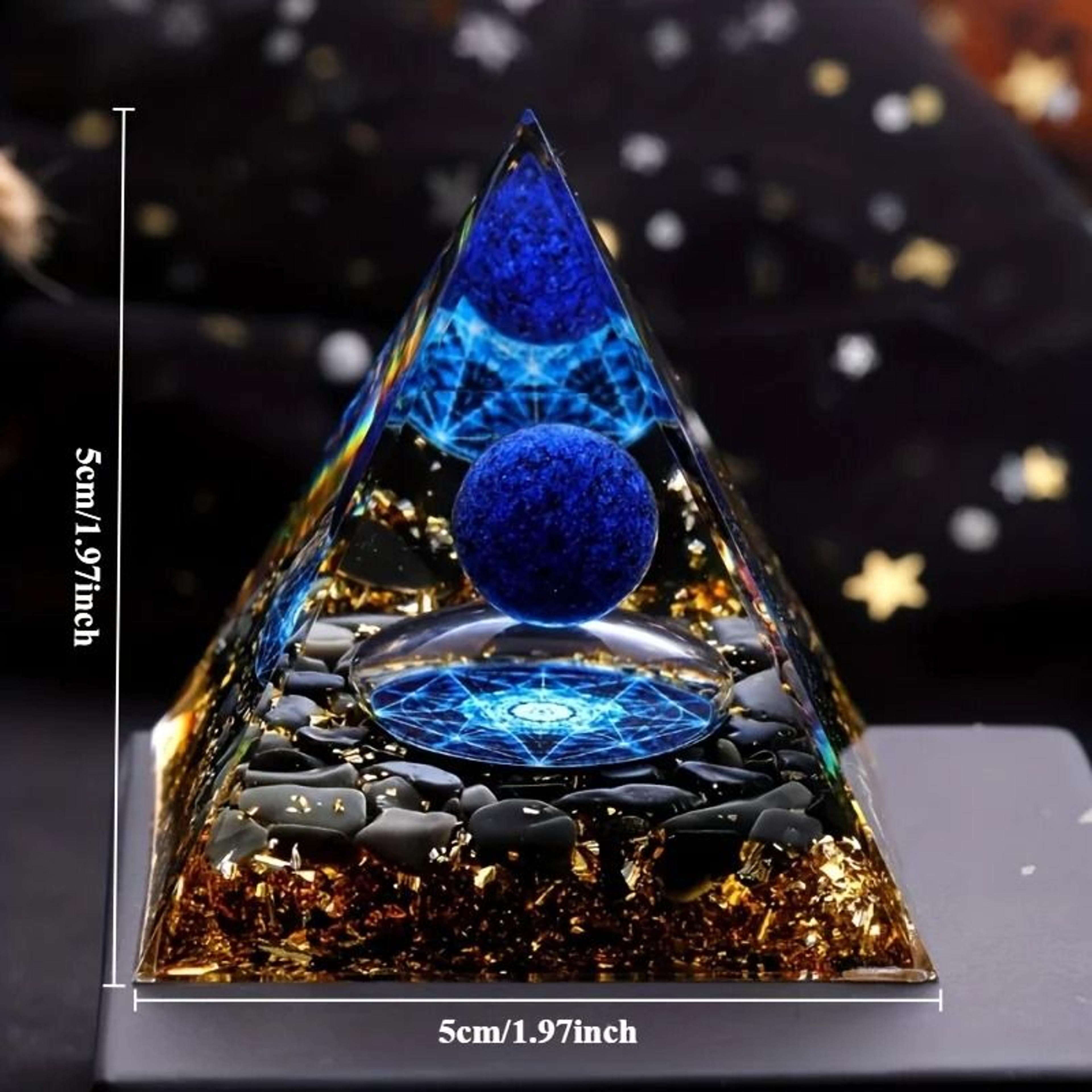 AzureAura Lapis Lazuli Crystal Ball  Pyramid Decor Set With Gold Base 1