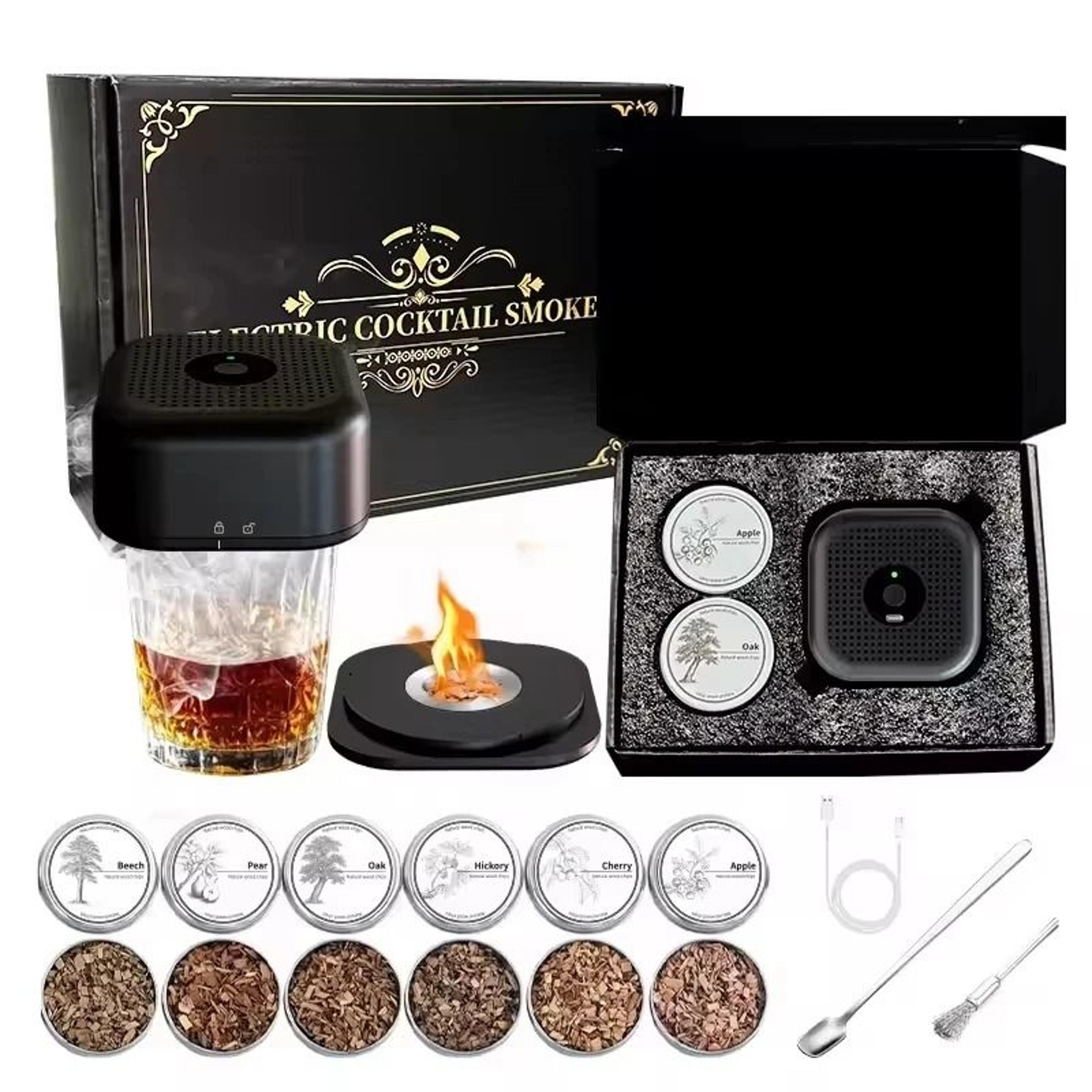electric cocktail smoker kit whiskey smoke infuser with 6 wood chips rechargeable gift sets
