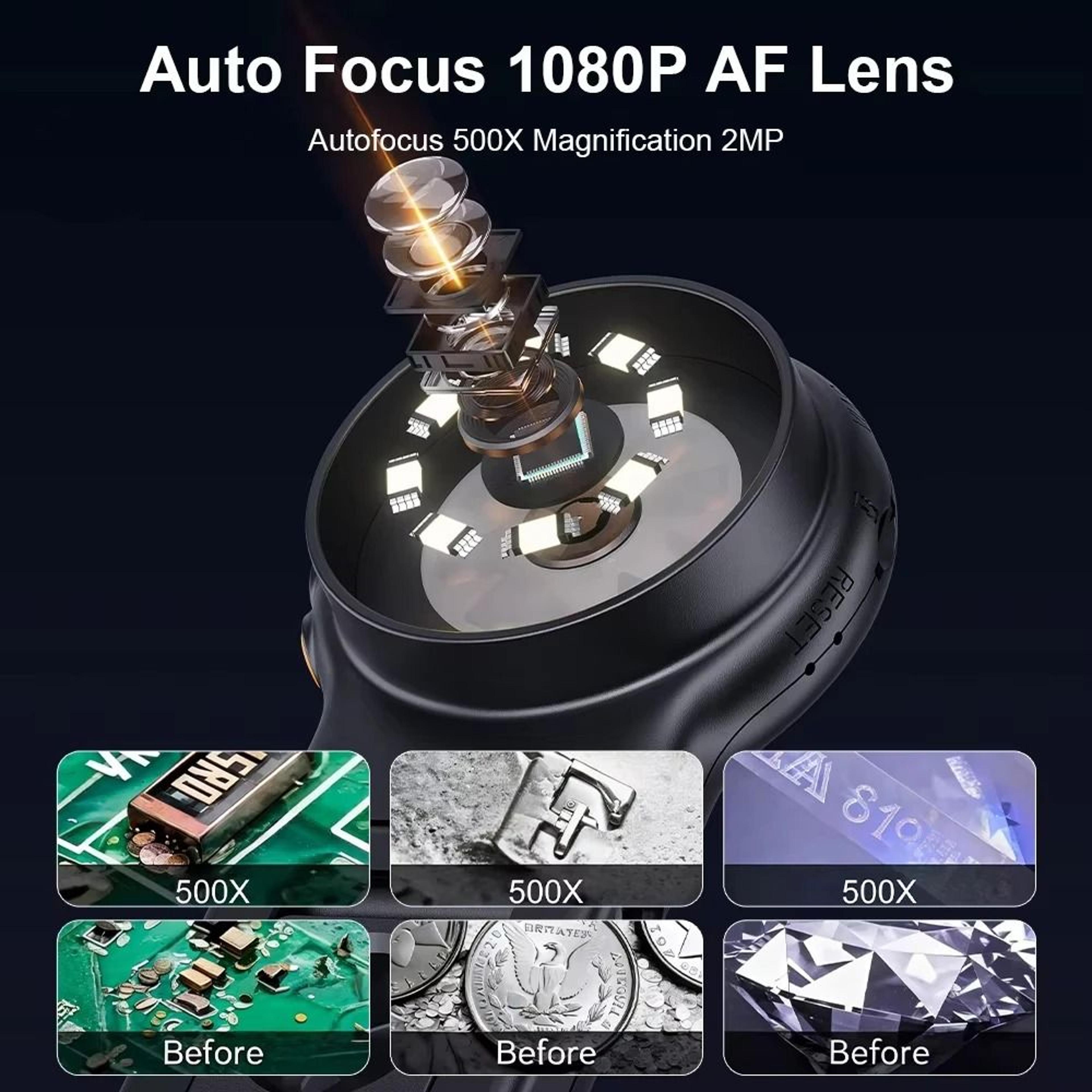 Autofocus 500X Digital Microscope With LED 2MP Camera Foldable Display 2