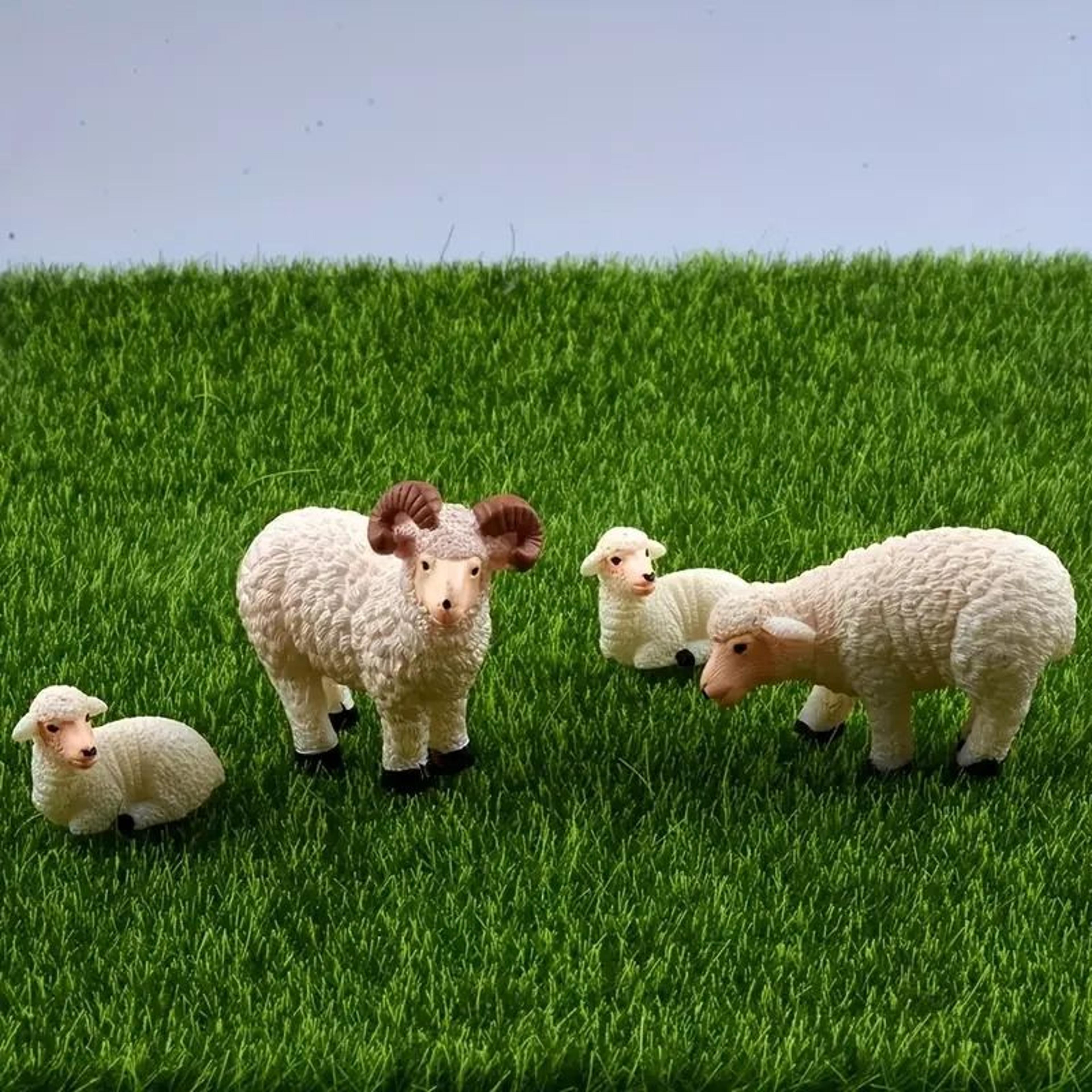 mini resin sheep family figurine set 4pcs cute micro landscape decor for desk and garden