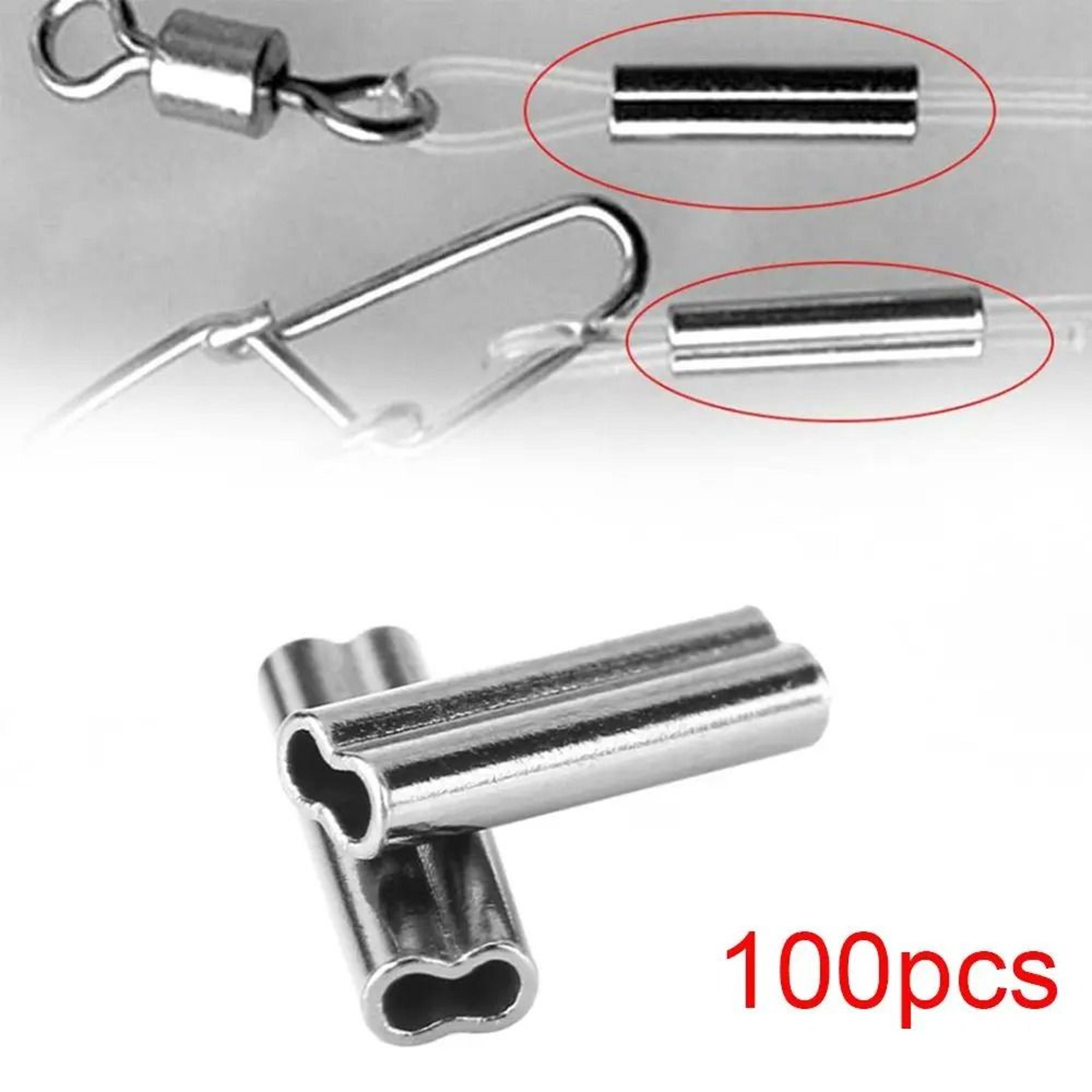 100pcs fishing double barrel crimp sleeves connector kit for wire leader and rigging