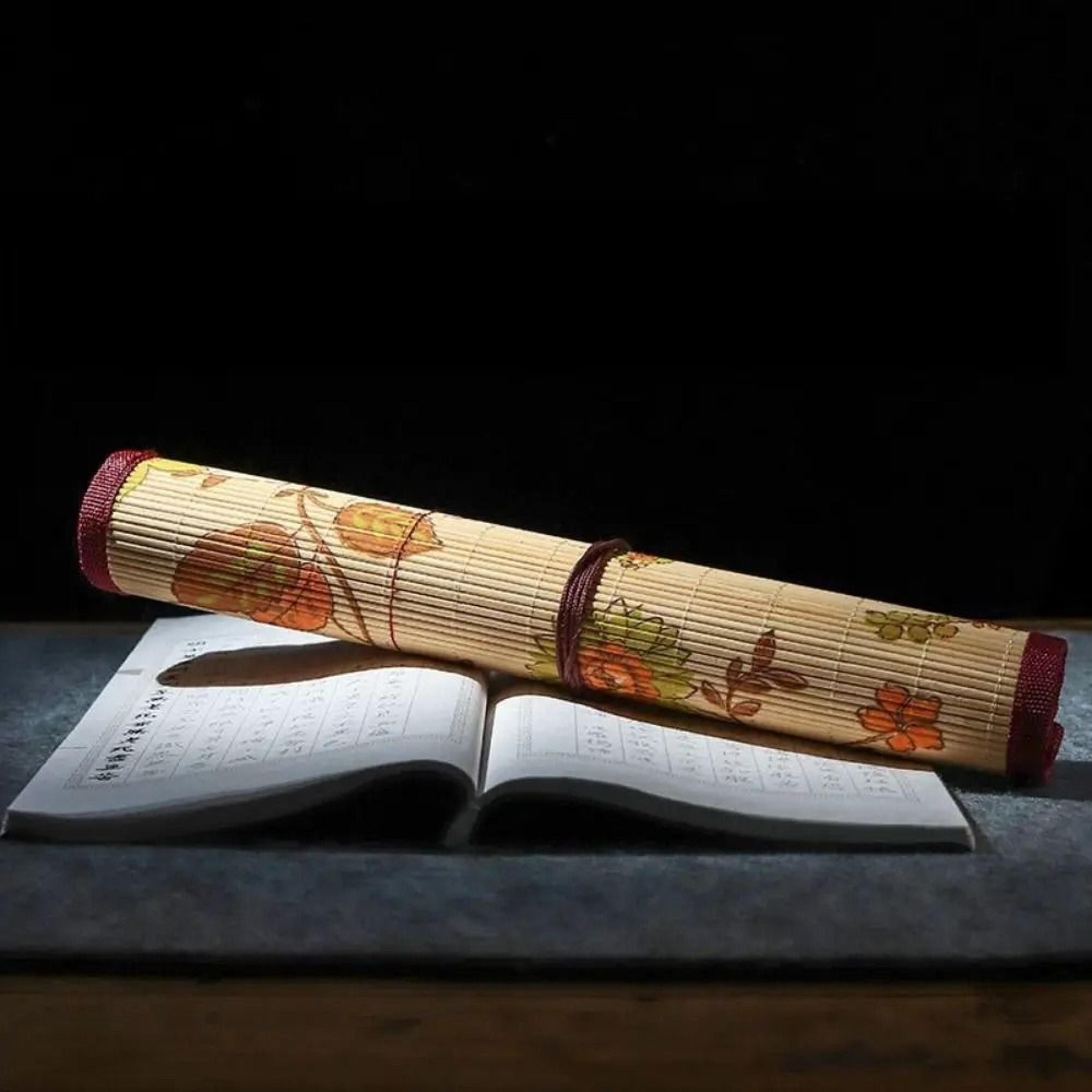 Retro Bamboo Calligraphy Brush Roll Up Case For Painting  Art Supplies 2