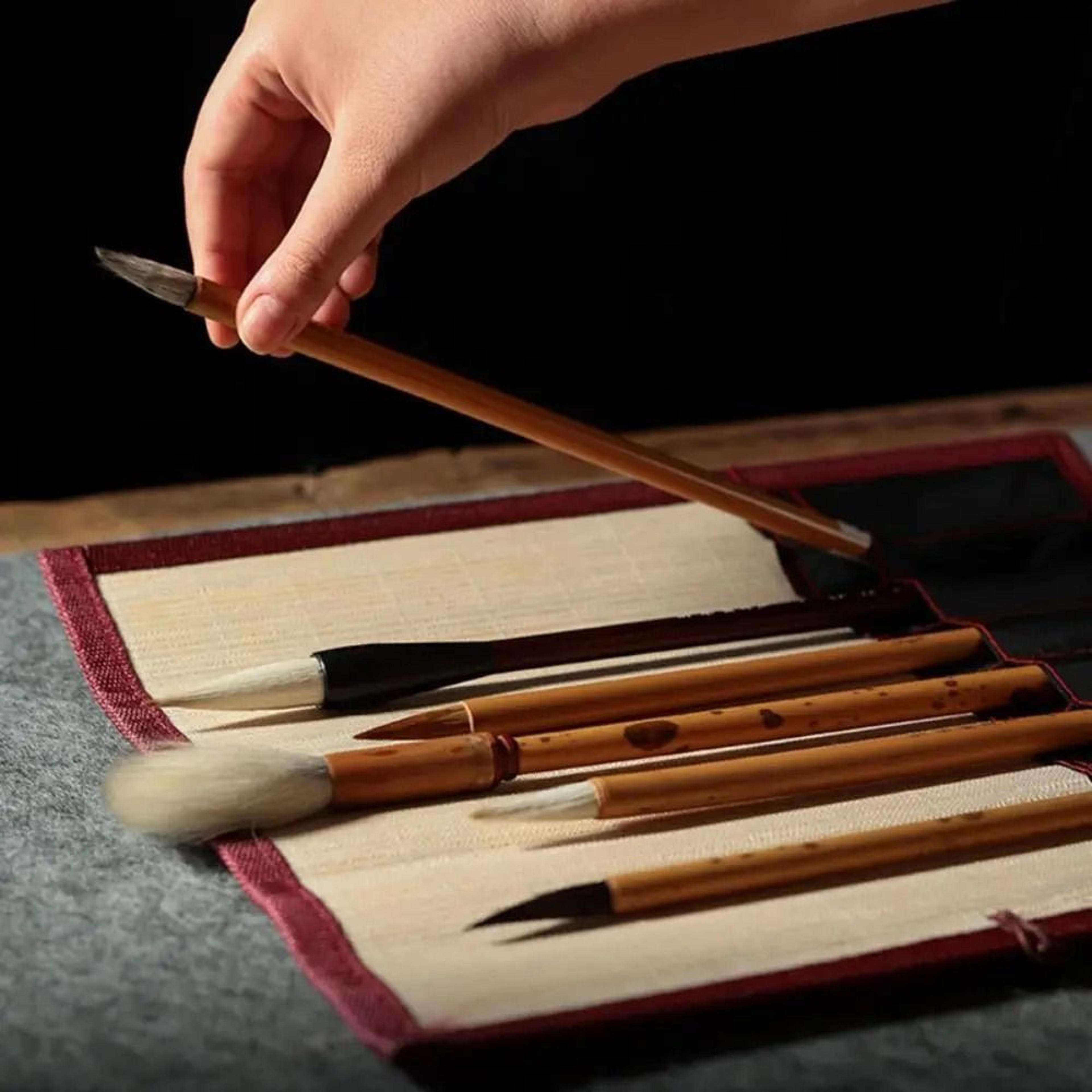 Retro Bamboo Calligraphy Brush Roll Up Case For Painting  Art Supplies 5
