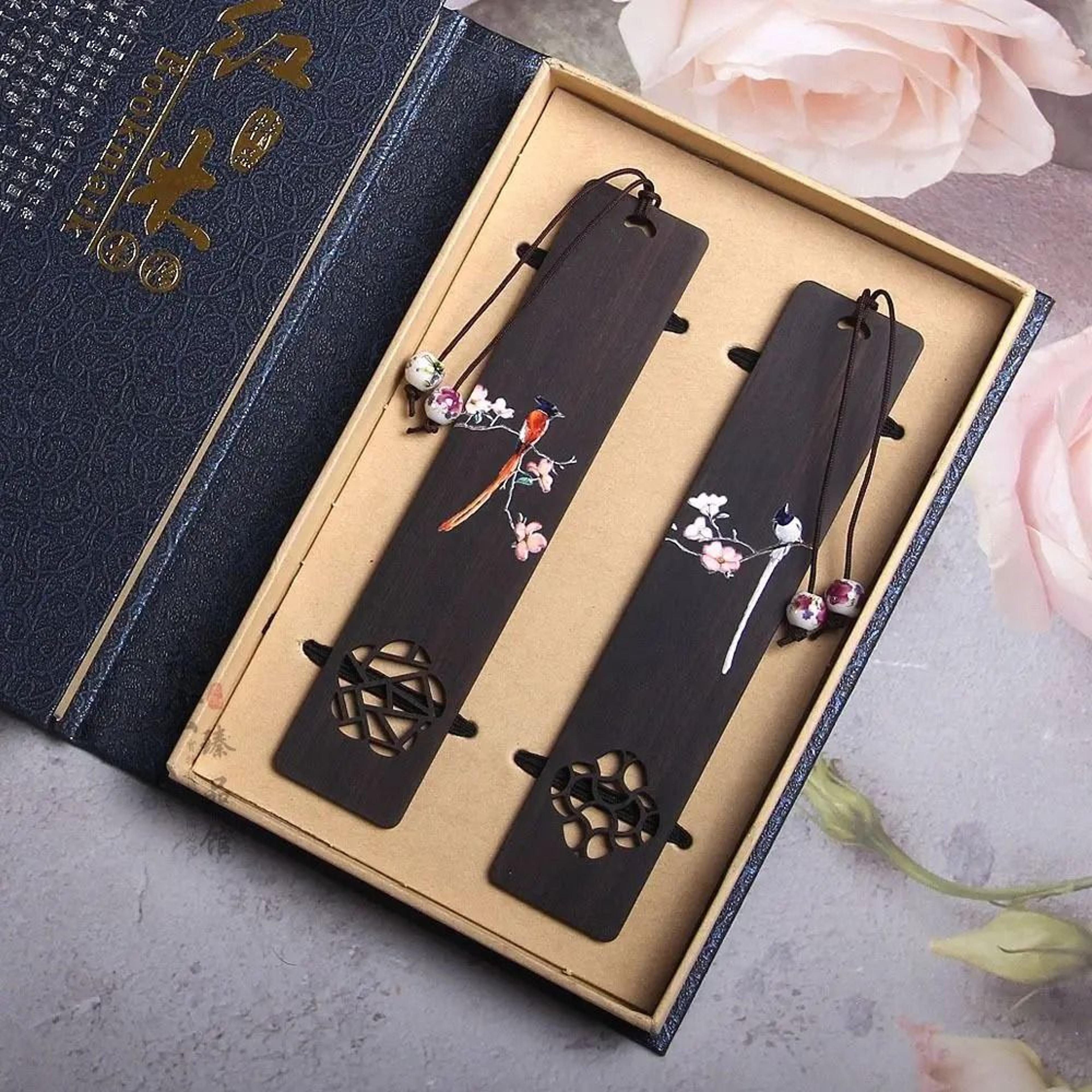 Chinese Style Ebony Wooden Bookmark With Retro Carved Design 4