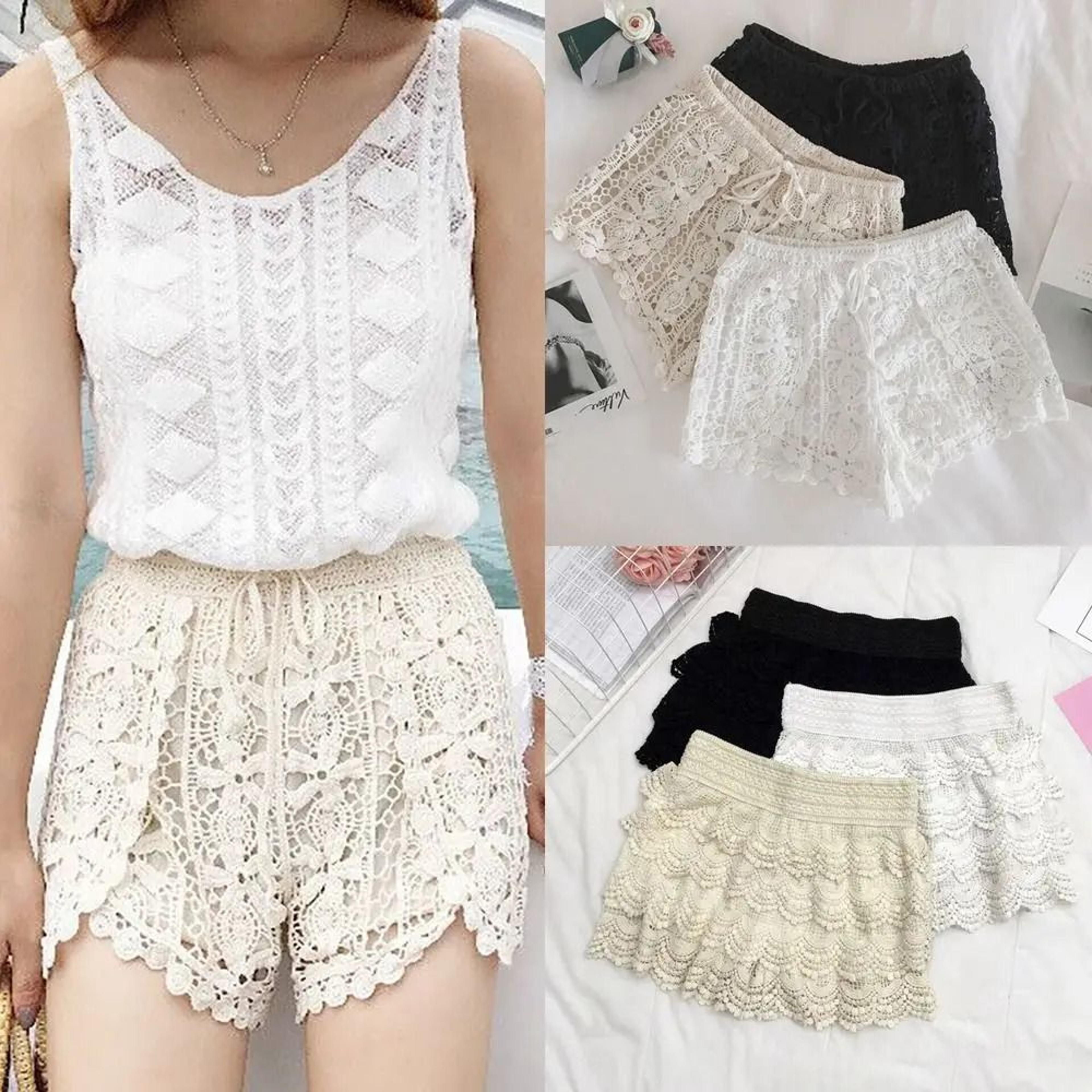 women's boho crochet lace-up shorts with high waist design