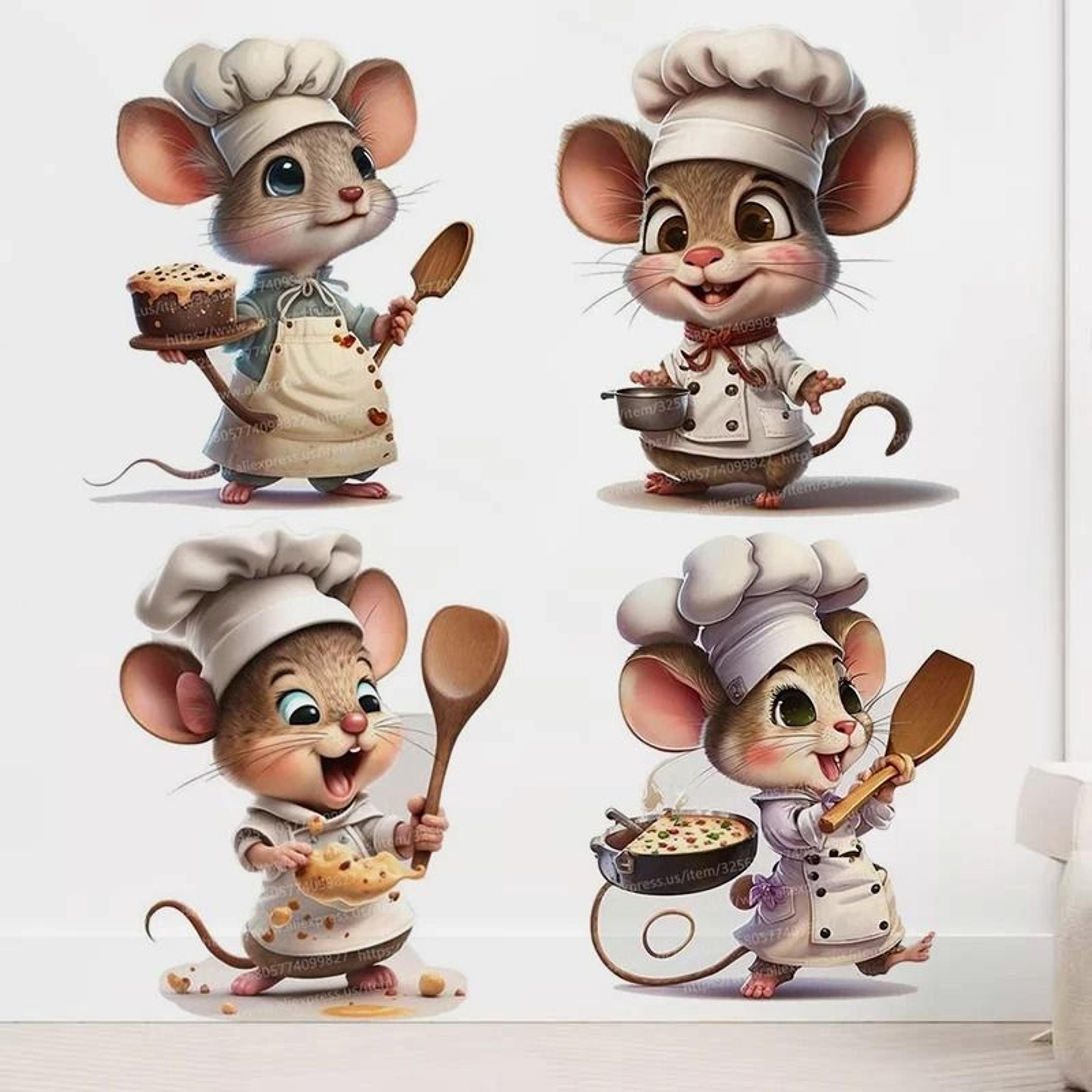 cute chef mouse wall sticker cartoon kitchen & room decor decal