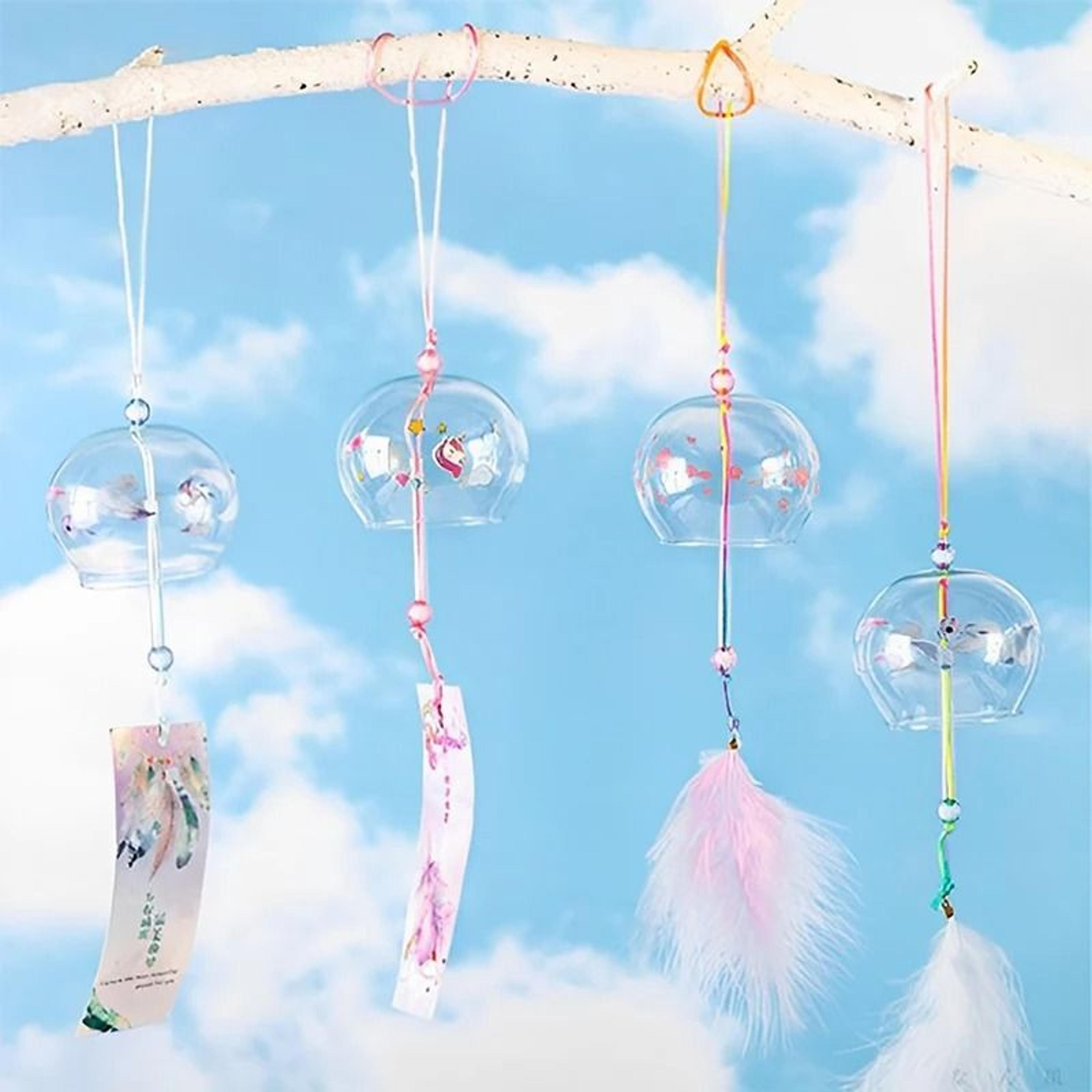 handmade japanese sakura glass wind bell furin for home, spa & zen decor