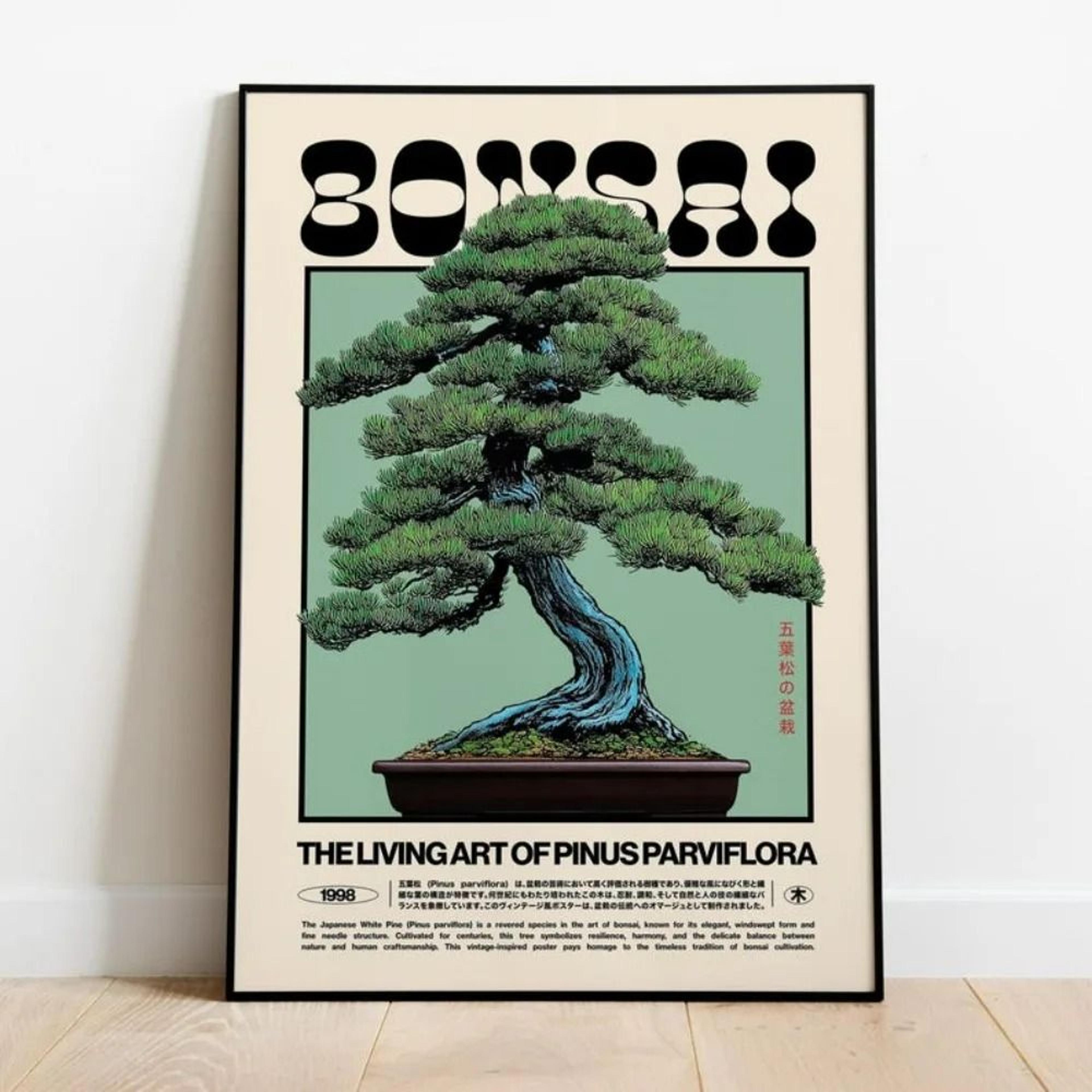 retro japanese white pine bonsai canvas wall art