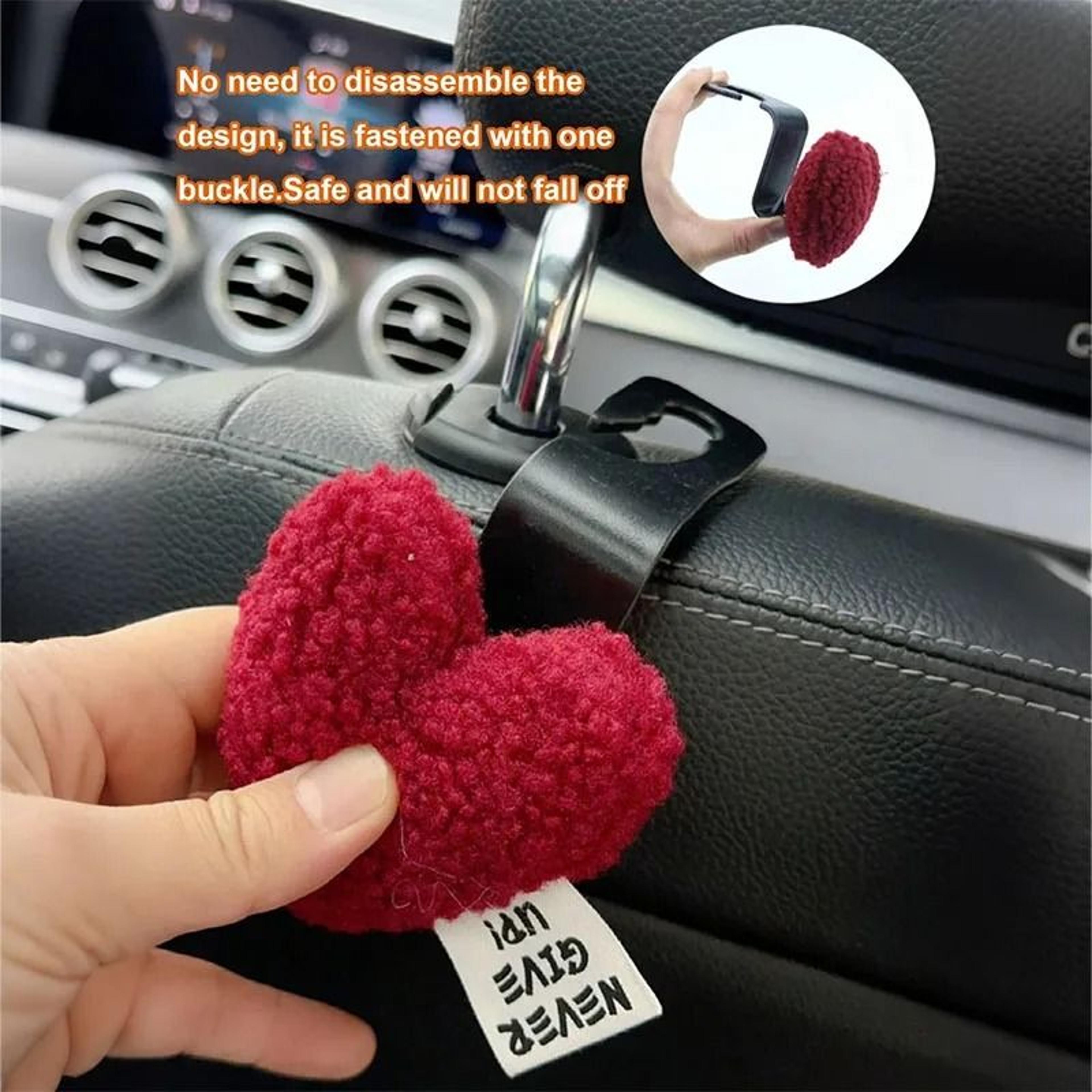 Plush Heart Car Seat Hooks Cute Backseat Bag  Clothes Hangers 2