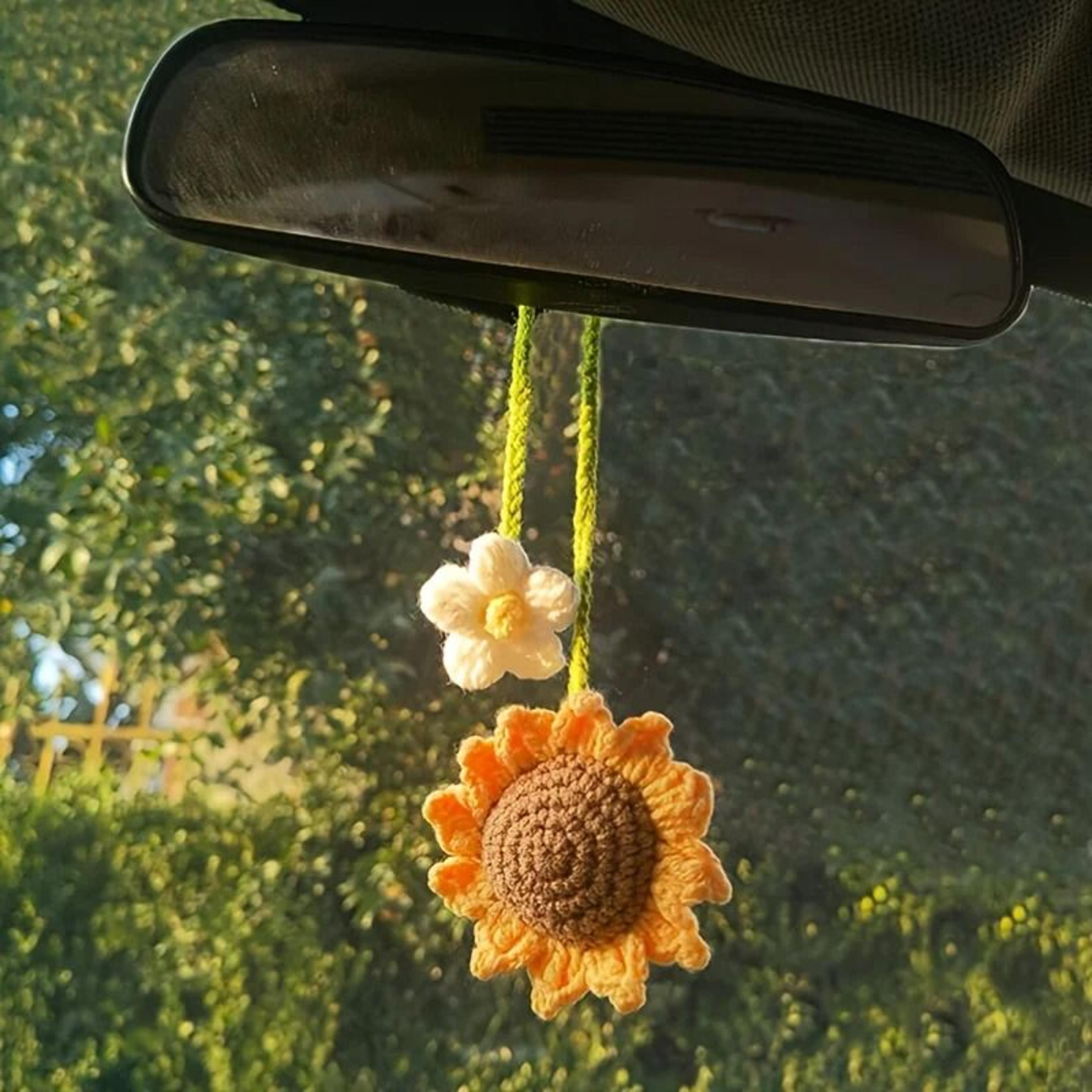 handmade woven sunflower car pendant rearview mirror hanging ornament