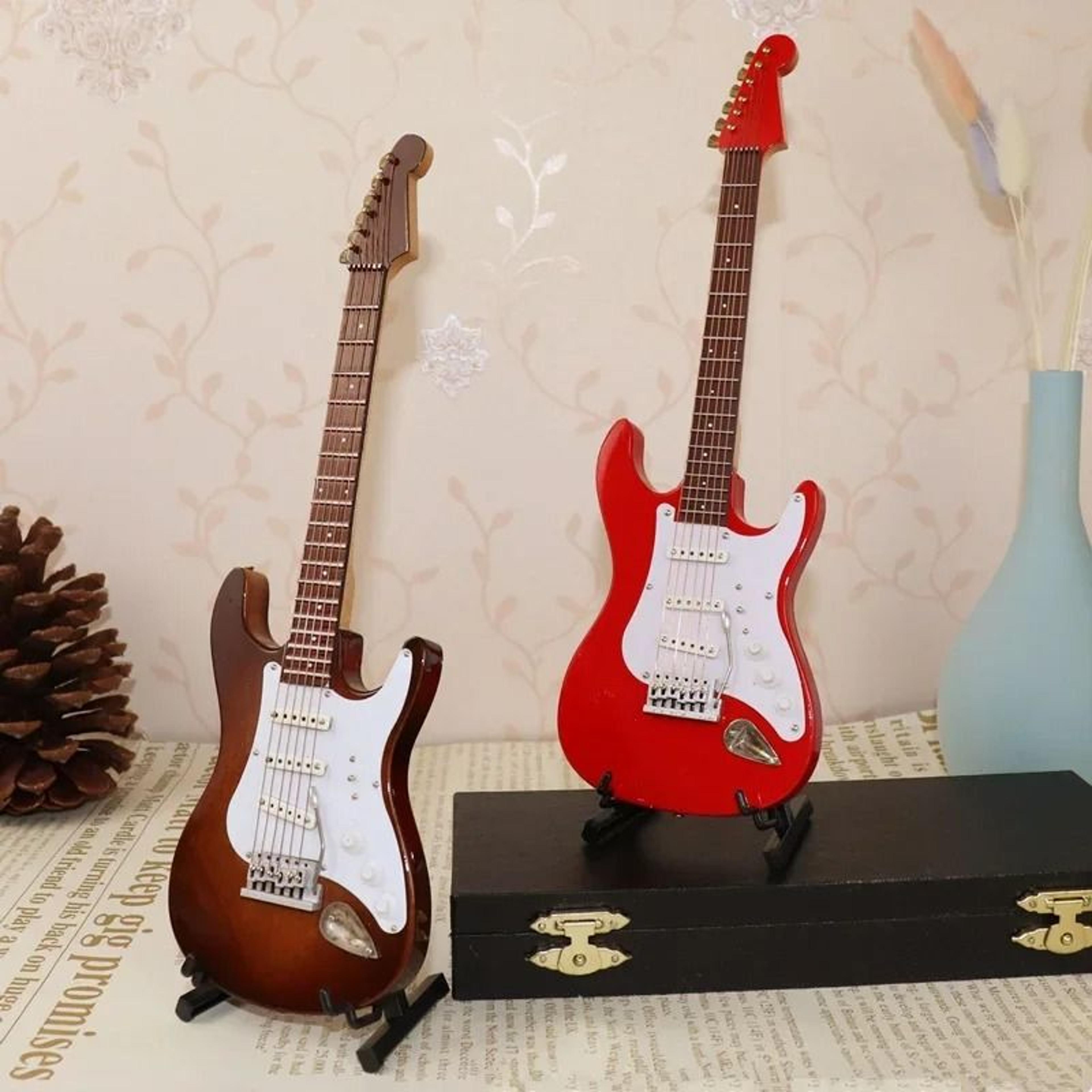 mini wooden electric guitar ornament with stand for music lovers & desktop decor