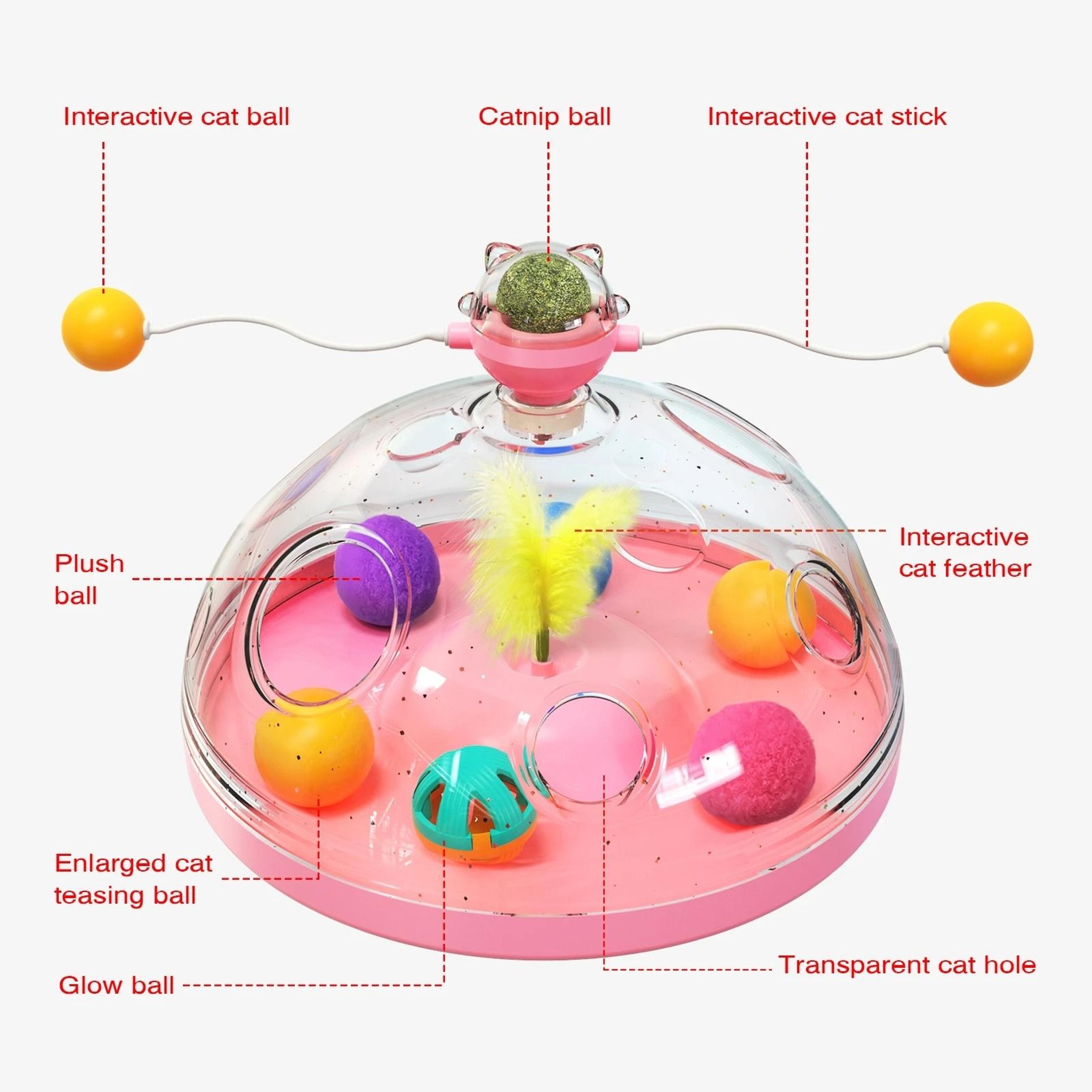 Interactive Cat Puzzle Toy With Spinning Track Balls  Feather Teaser 3
