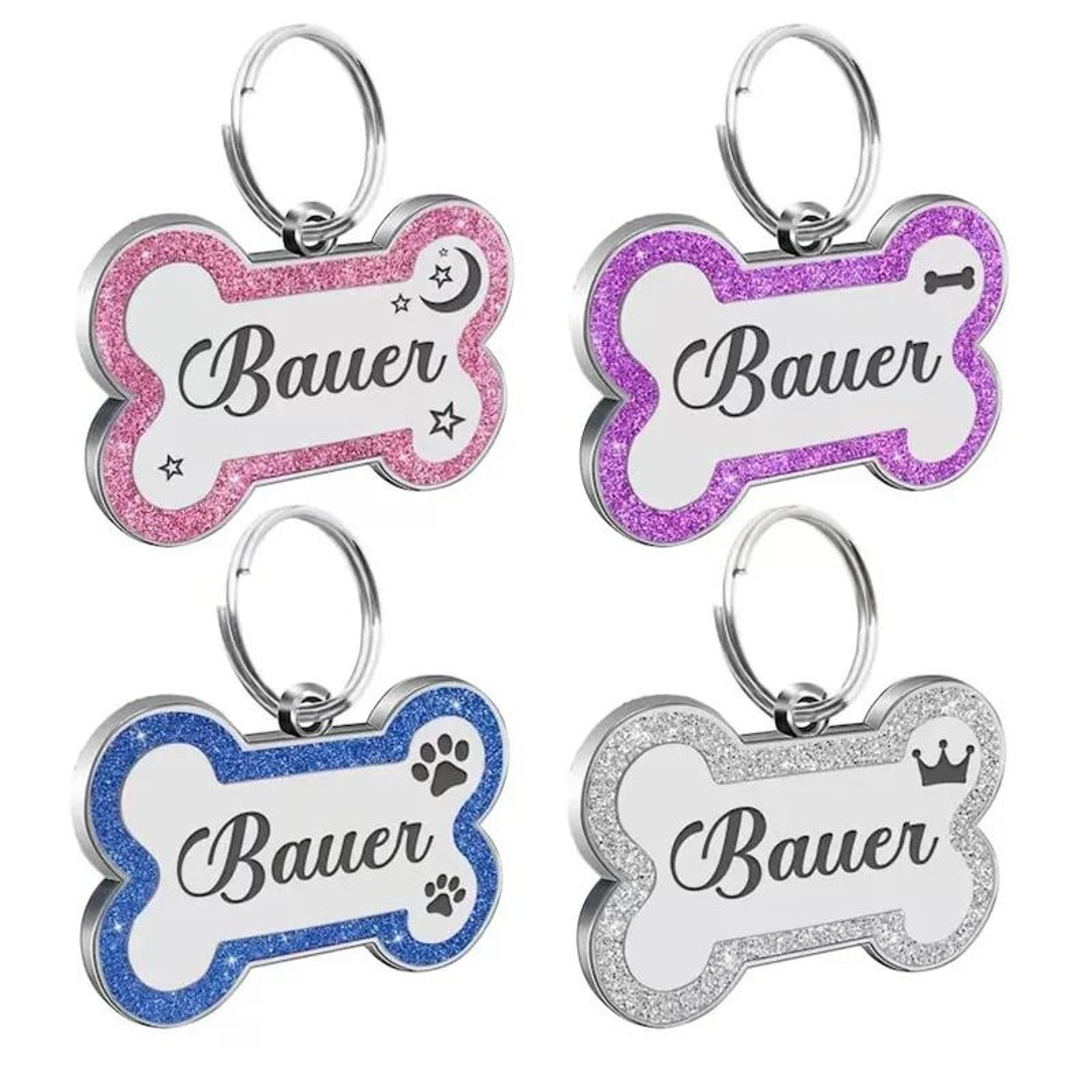 Personalized Glitter Pet ID Tag DoubleSided Bone Name Pendant For Dogs  Cats 2