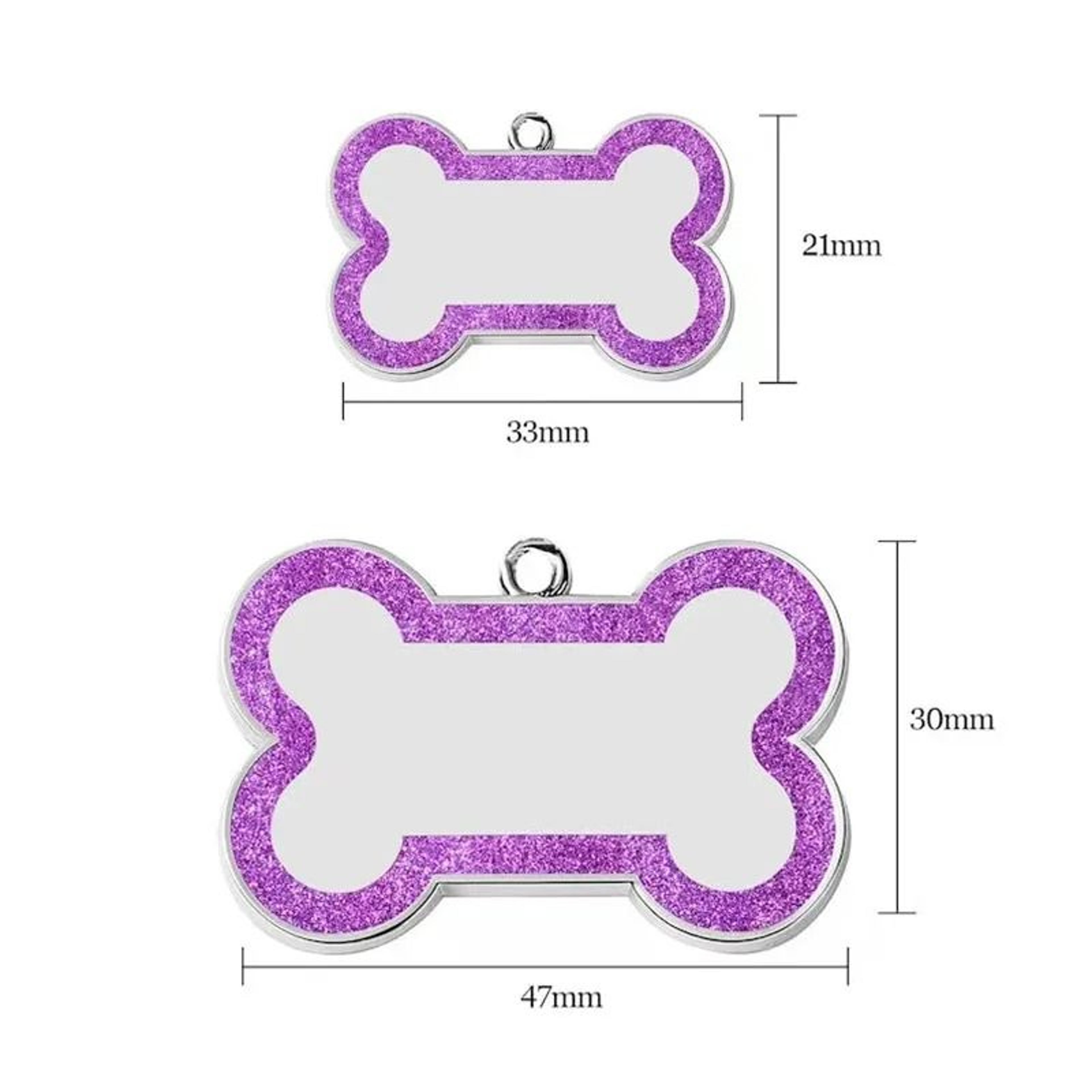 Personalized Glitter Pet ID Tag DoubleSided Bone Name Pendant For Dogs  Cats 4