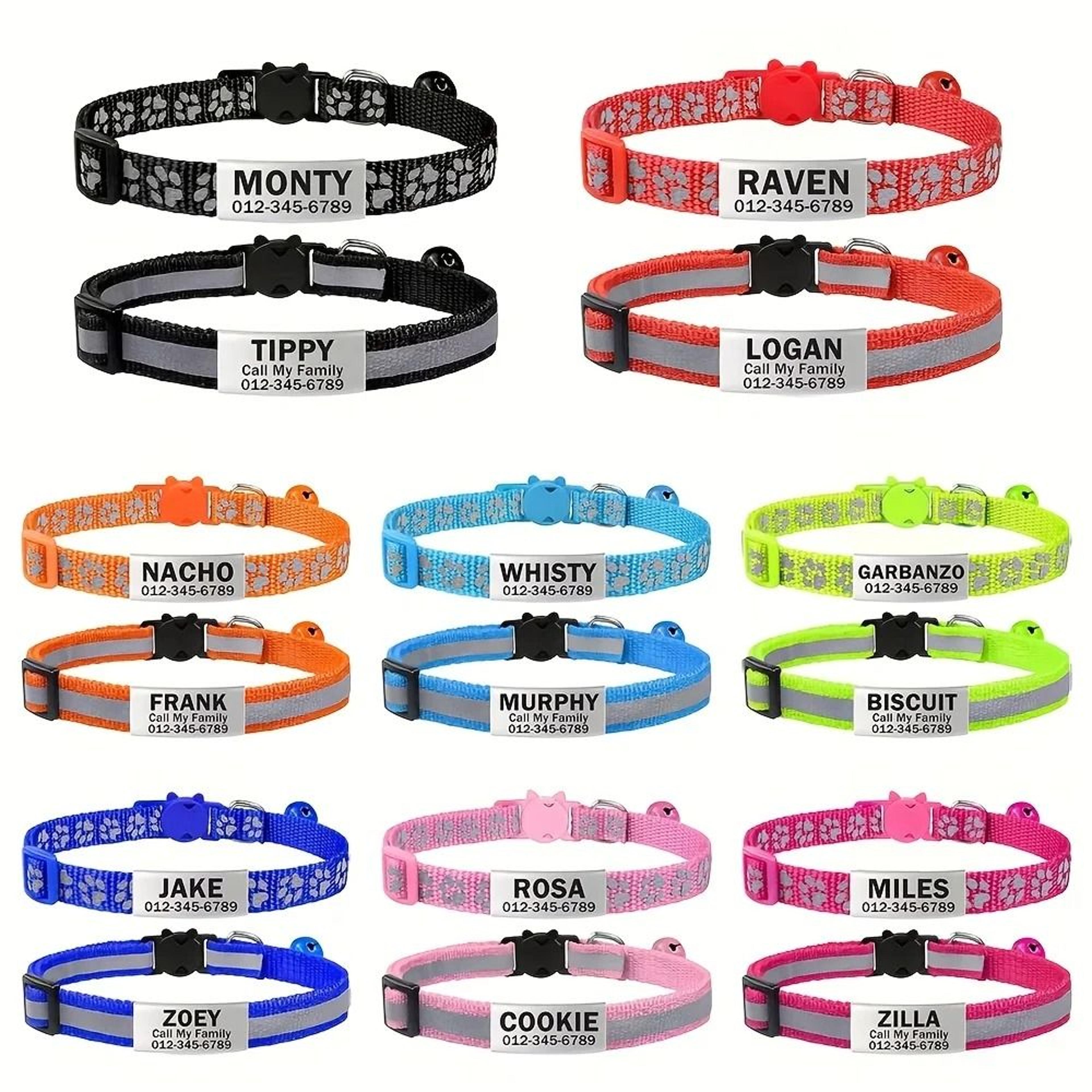 personalized reflective safety cat collar set with engraved id buckle