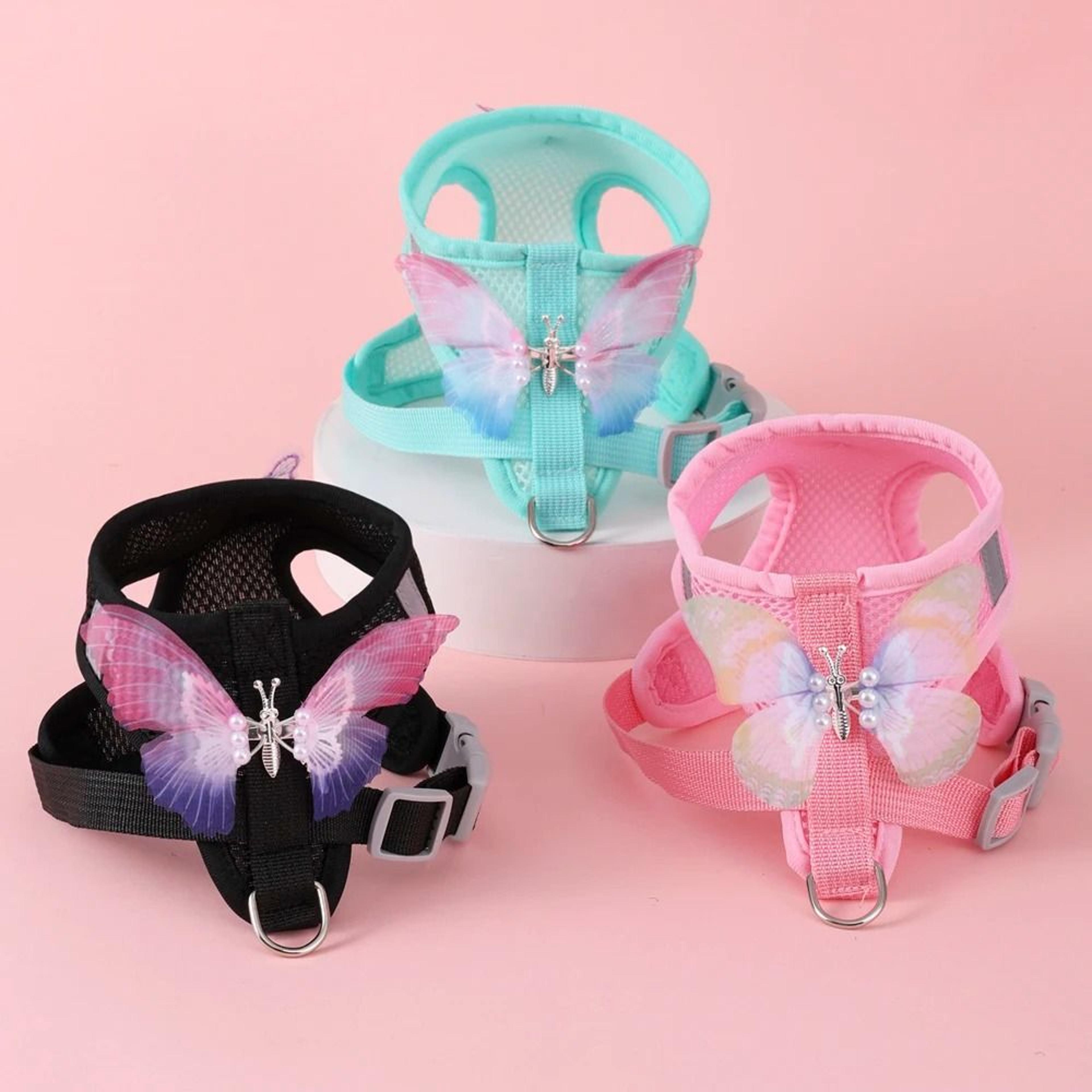 cute butterfly breathable pet harness & leash set for cats & small dogs