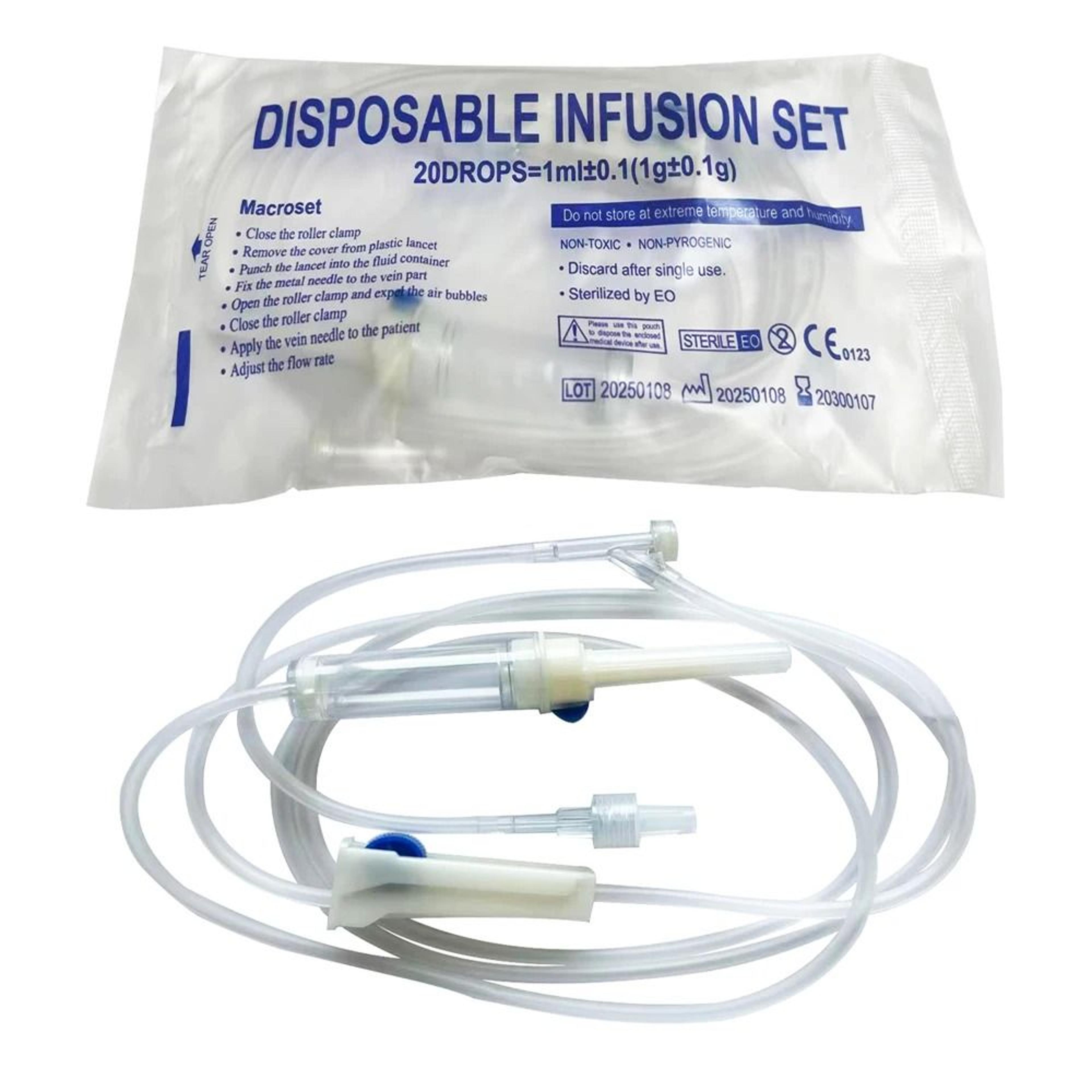 veterinary animal infusion set with screw cap drip tube for livestock injection & fluid delivery