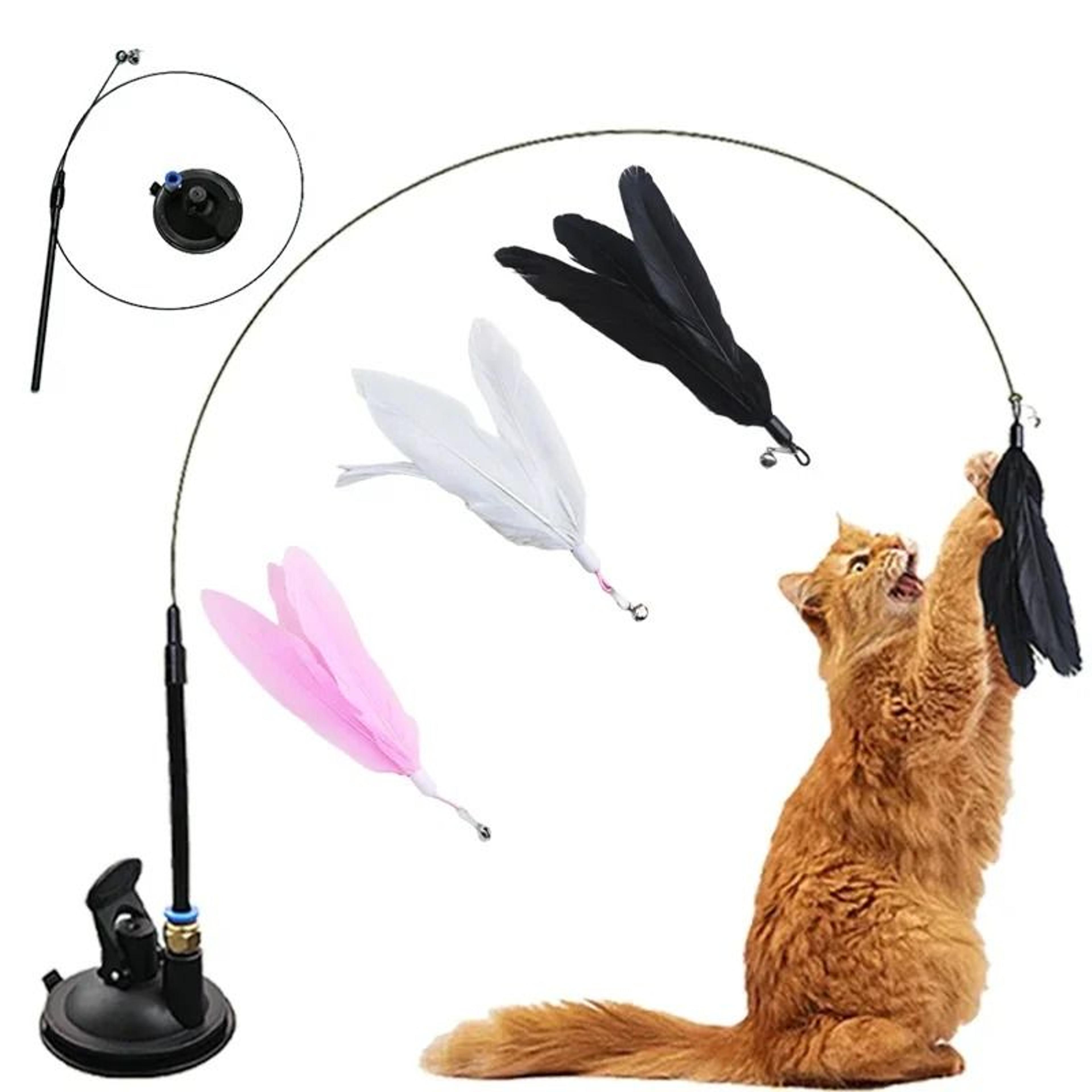 hands-free feather wand cat toy with suction cup & interactive teaser