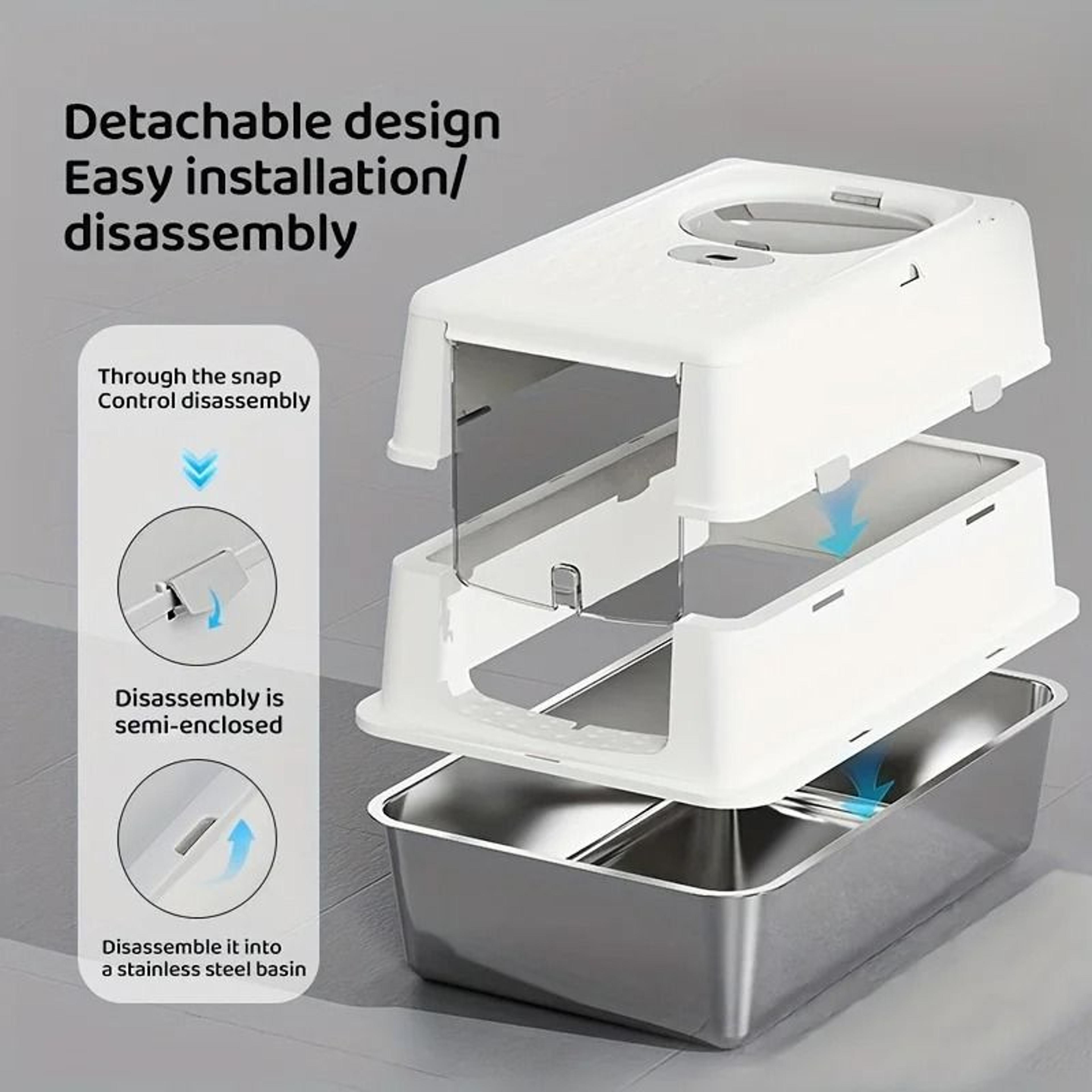 Stainless Steel Enclosed Cat Litter Box With Flip Cover  NonSlip Mat 2