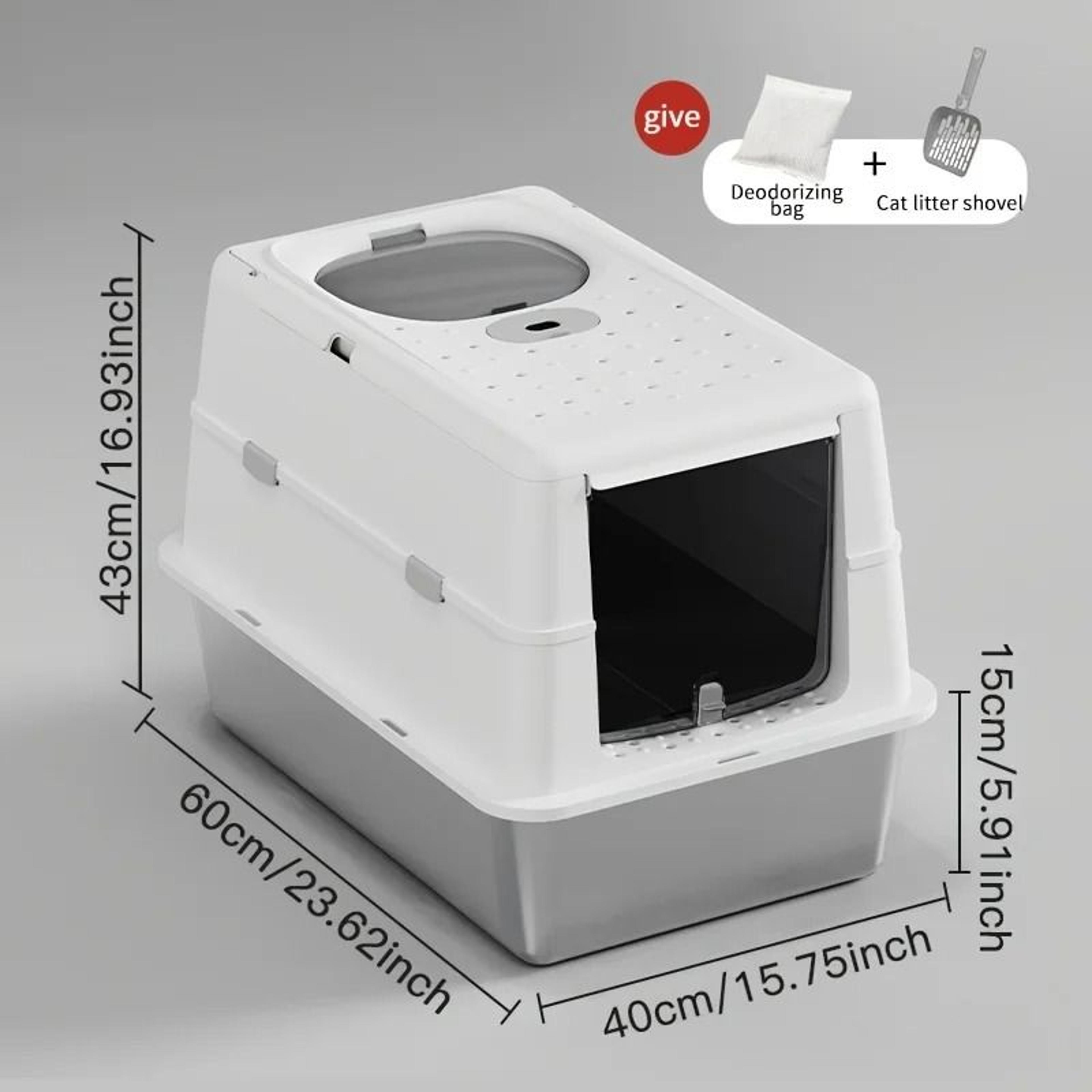 Stainless Steel Enclosed Cat Litter Box With Flip Cover  NonSlip Mat 10
