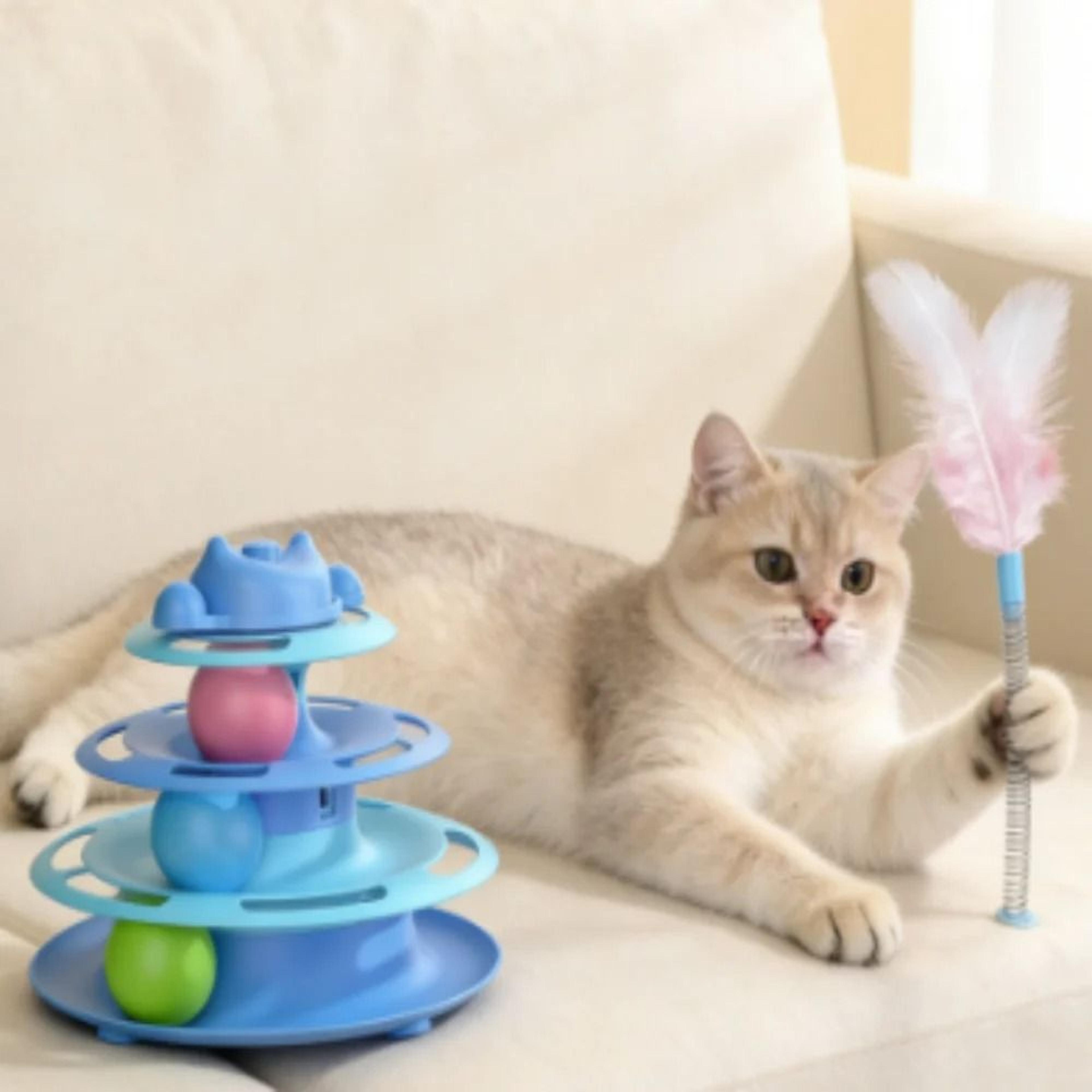 4Layer Interactive Feather Cat Turntable Toy With Rolling Balls 1