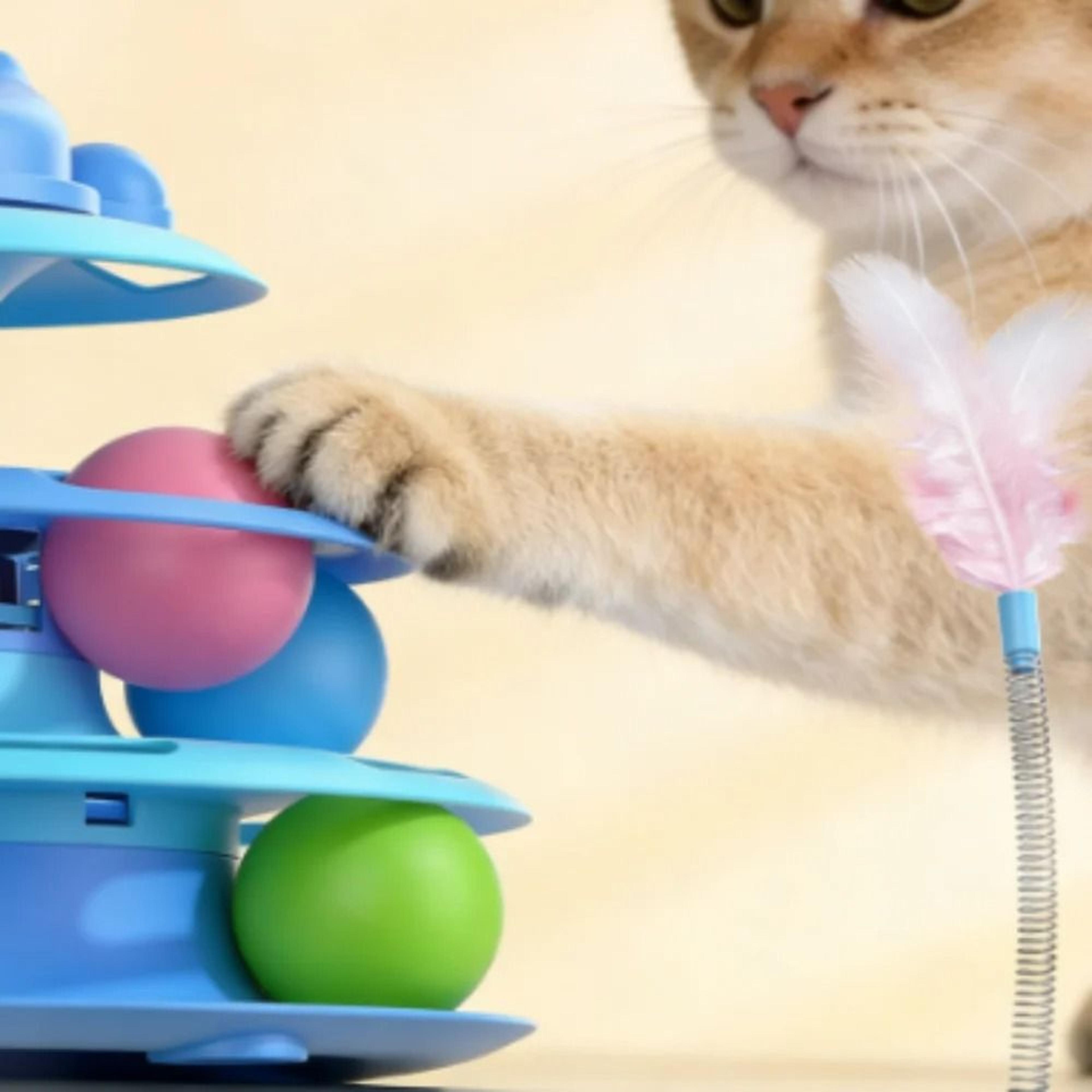 4Layer Interactive Feather Cat Turntable Toy With Rolling Balls 2