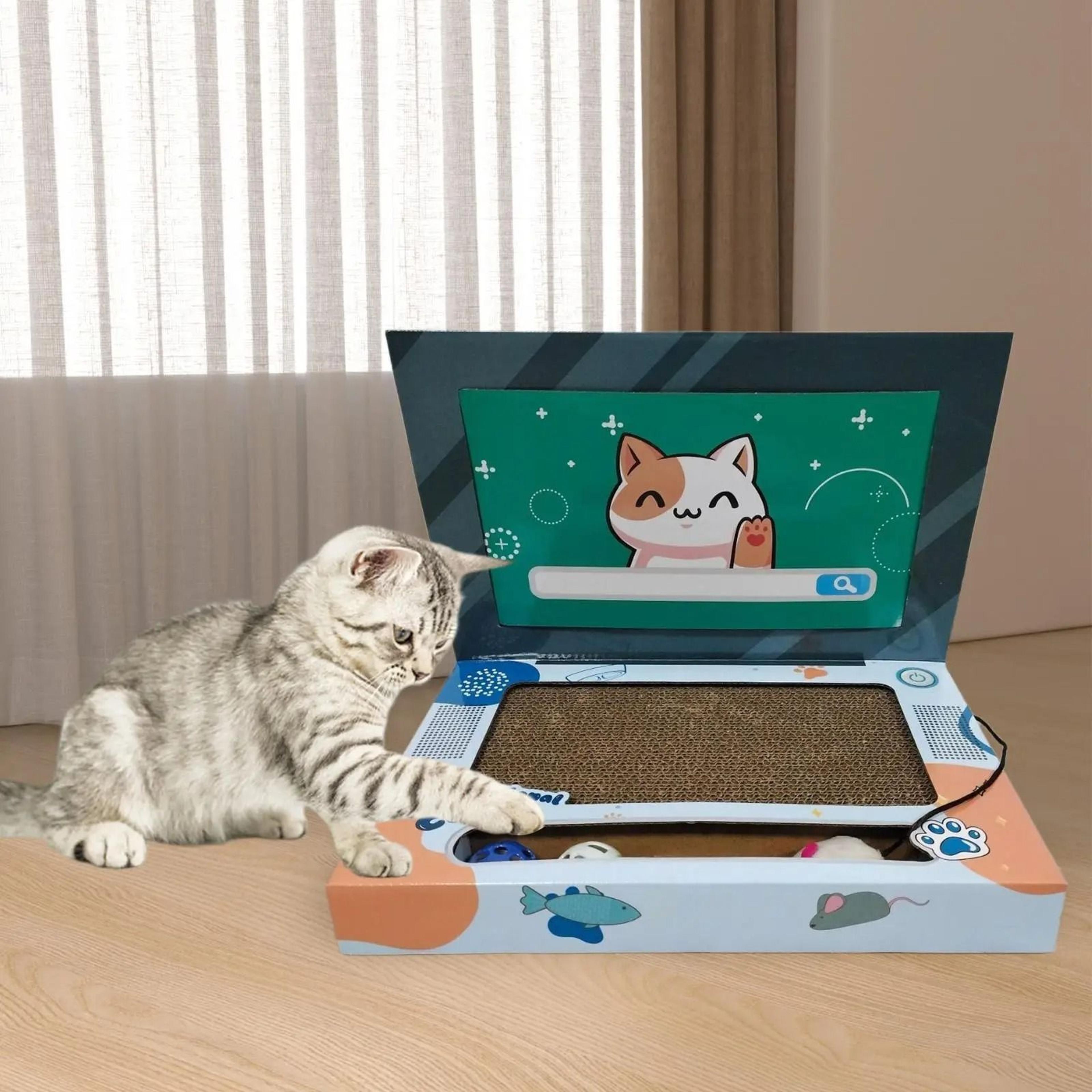 Foldable LaptopShaped Cat Scratching Board  Interactive Lounge Toy 0