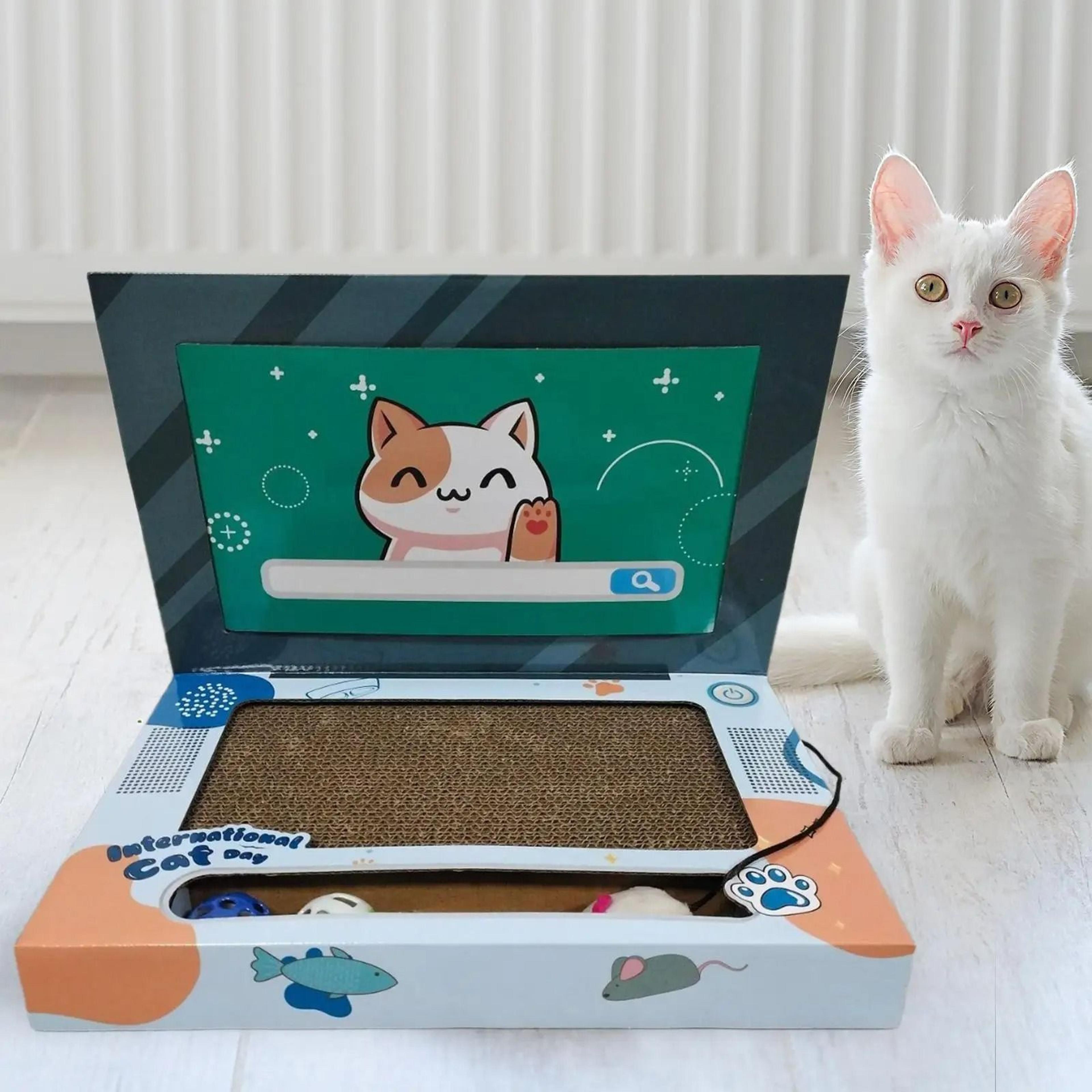 Foldable LaptopShaped Cat Scratching Board  Interactive Lounge Toy 1