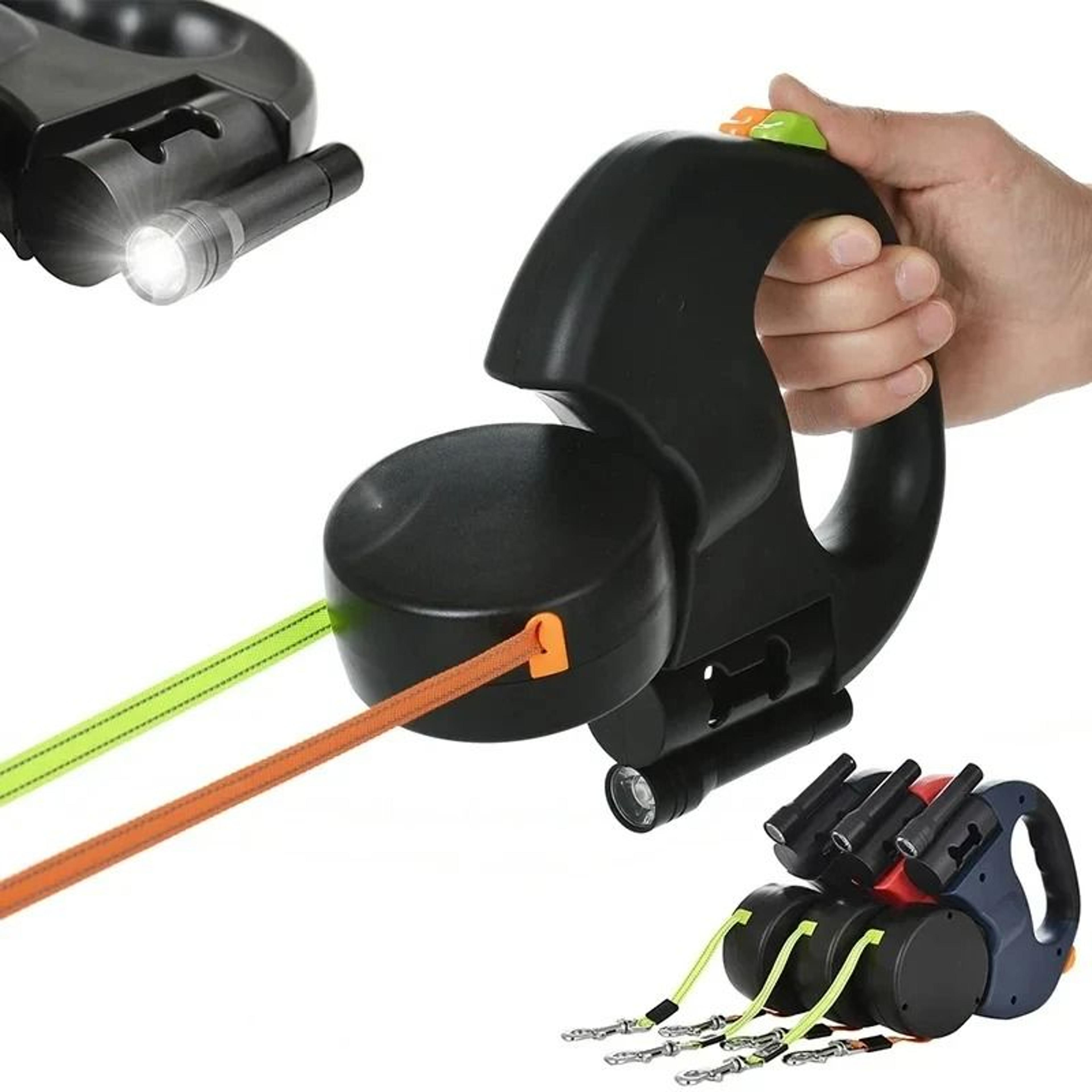 3M Dual Retractable Dog Leash With LED Light  Waste Bag Holder 2