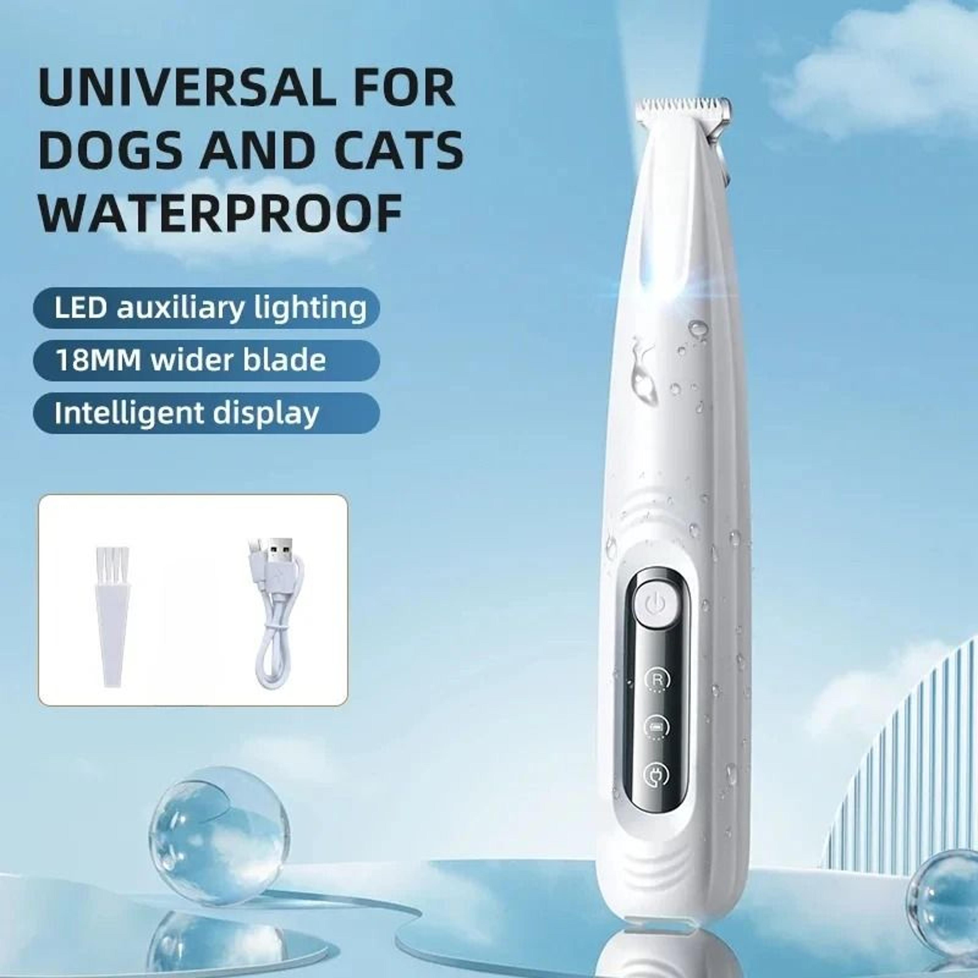 led waterproof dog paw trimmer with wide blade & usb-c rechargeable grooming clippers