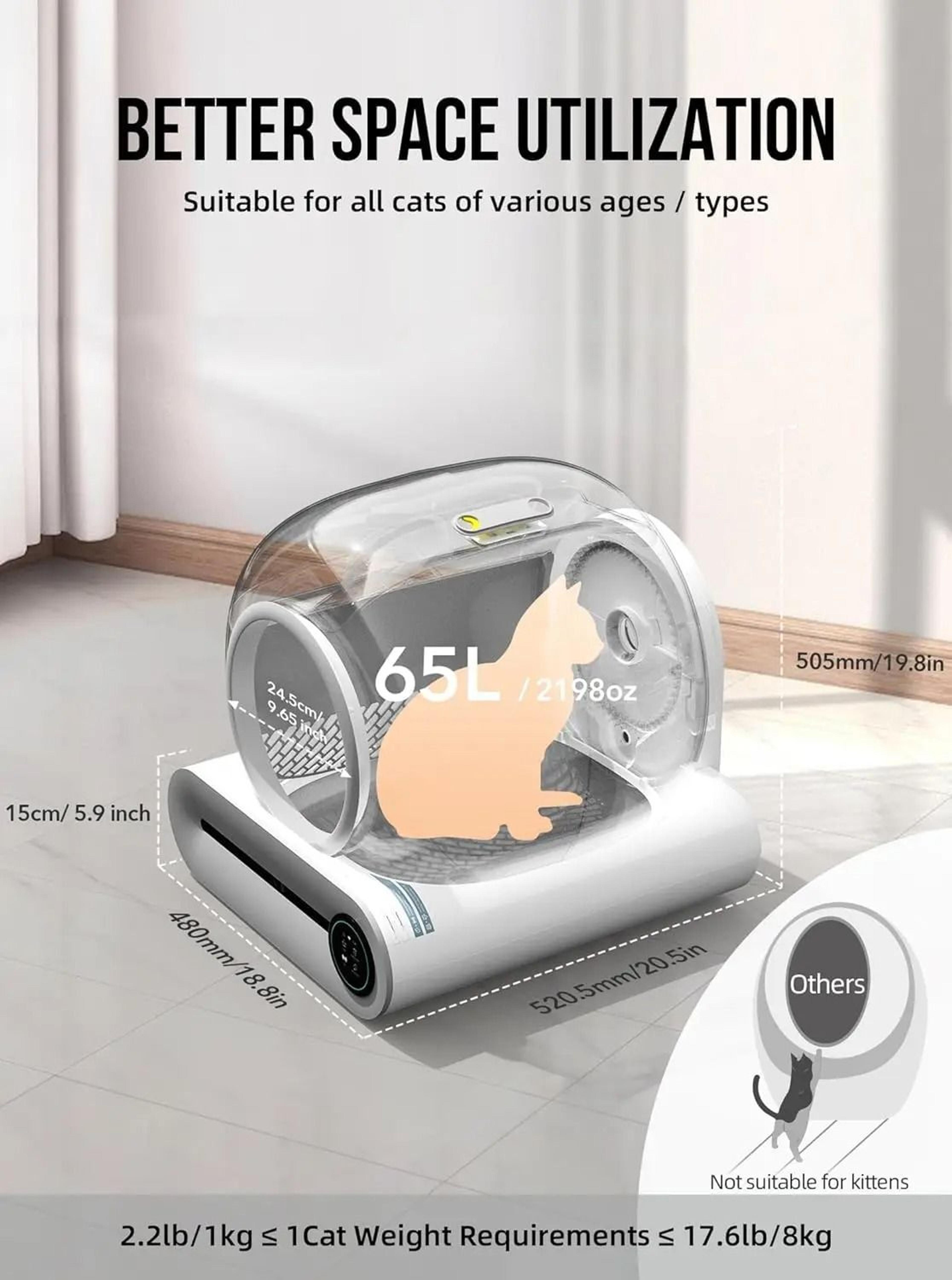 Tonepie 65L Automatic Self Cleaning Cat Litter Box With Smart App Control 3