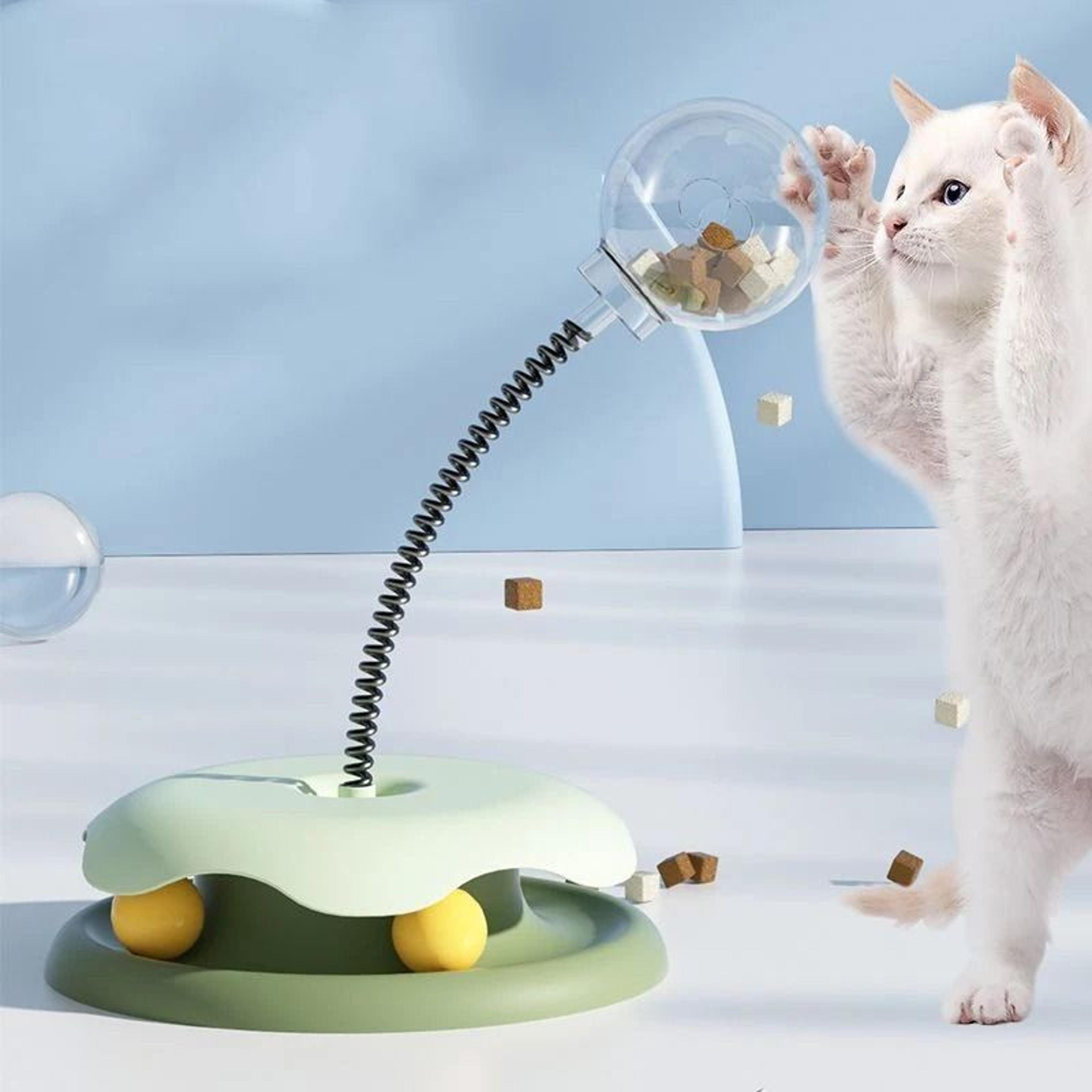 interactive slow feeder cat toy with track ball & turntable play