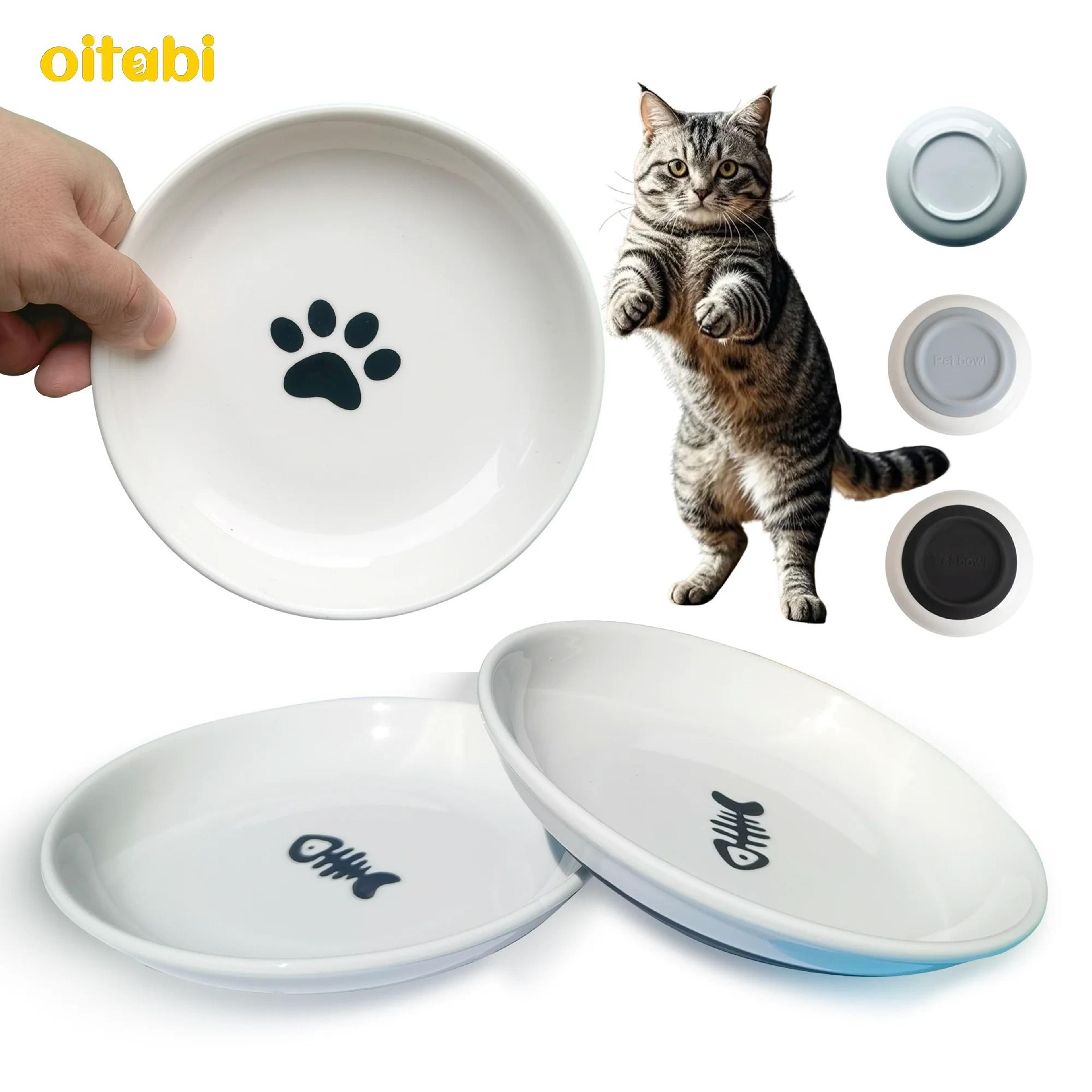 oitabi 3pcs ceramic cat bowl set wide shallow anti whisker fatigue pet dishes