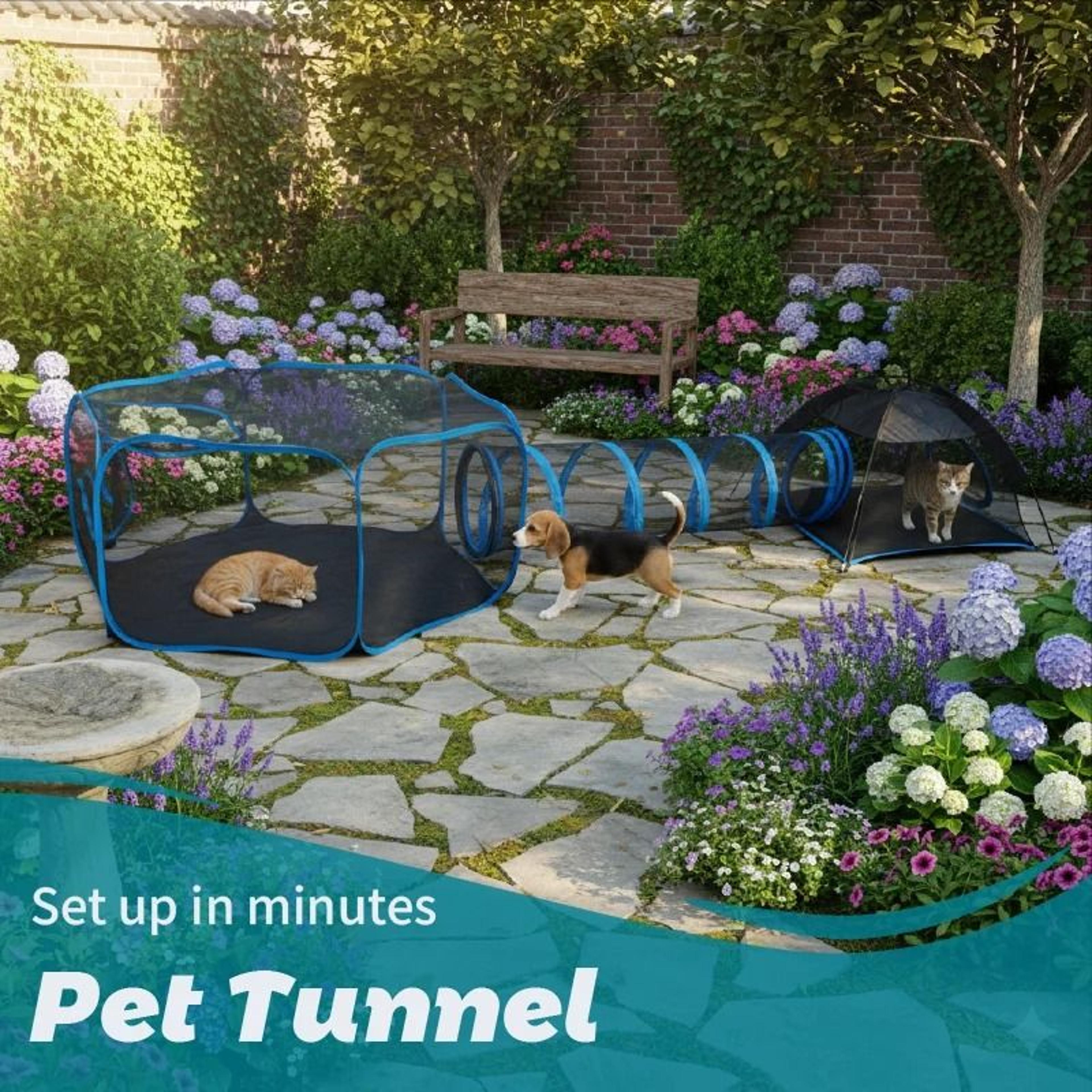 3-in-1 portable mesh pet playhouse with tunnel for cats & small animals