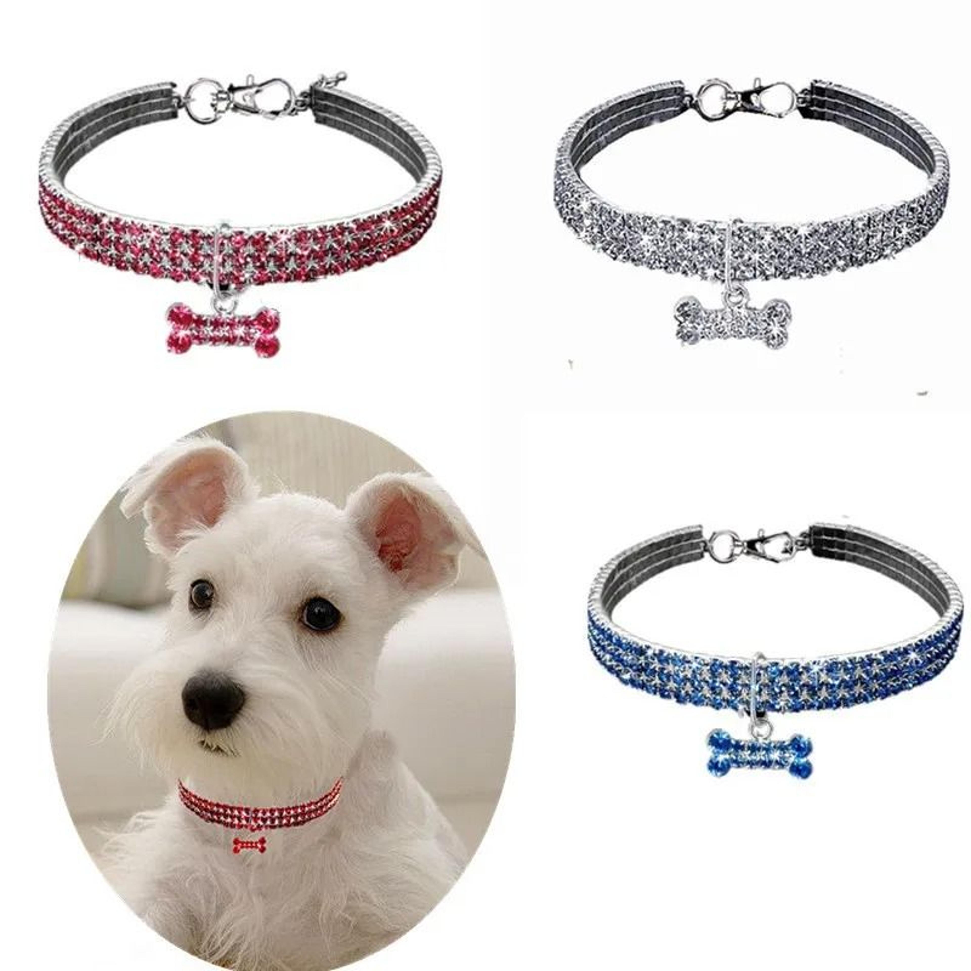 Luxury Rhinestone Dog Collar With Engraved Name Tag  Adjustable Crystal Puppy Collar For Small Dogs 4