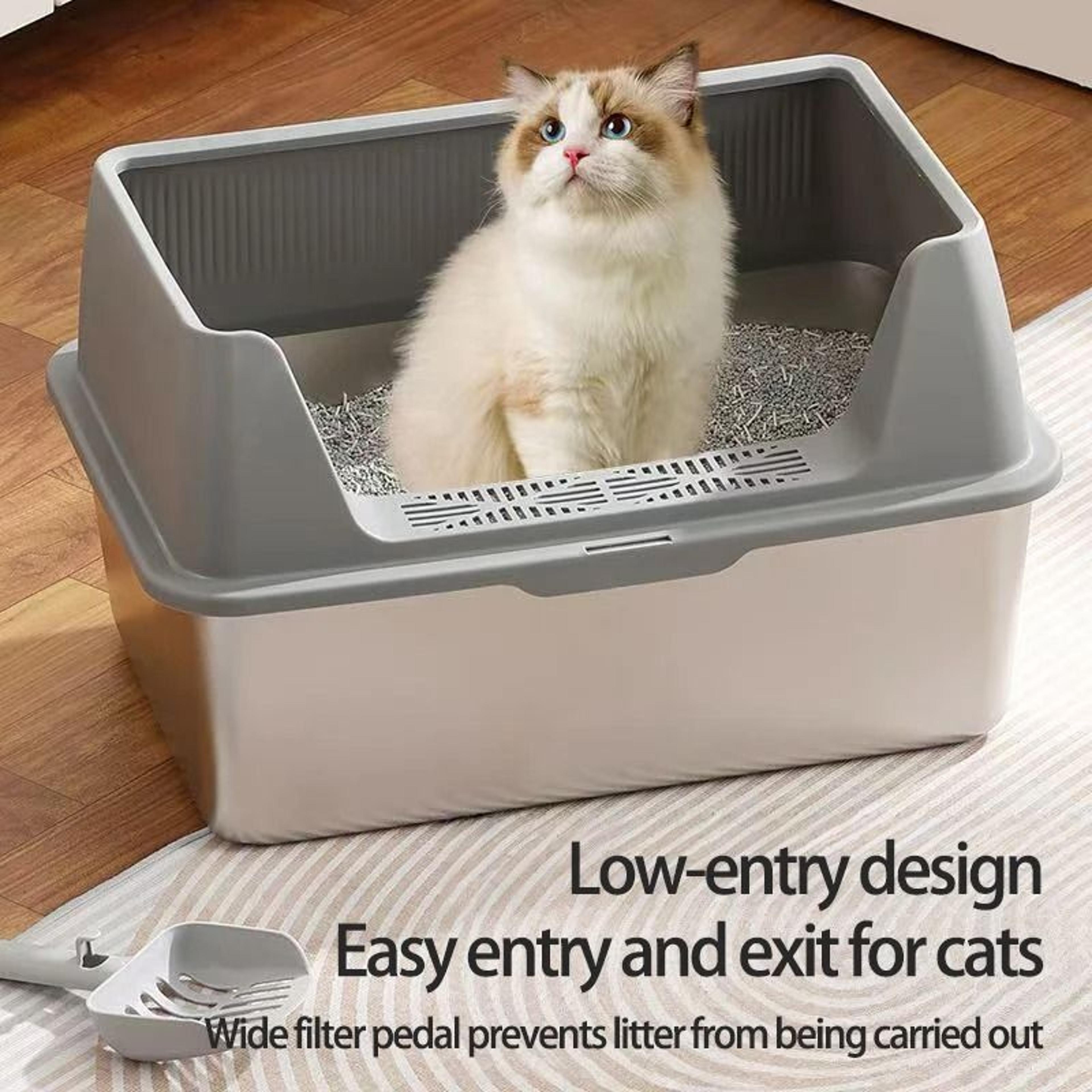 Large Stainless Steel Cat Litter Box With Lid  Scoop  High Side Leakproof Non Stick Litter Tray 3