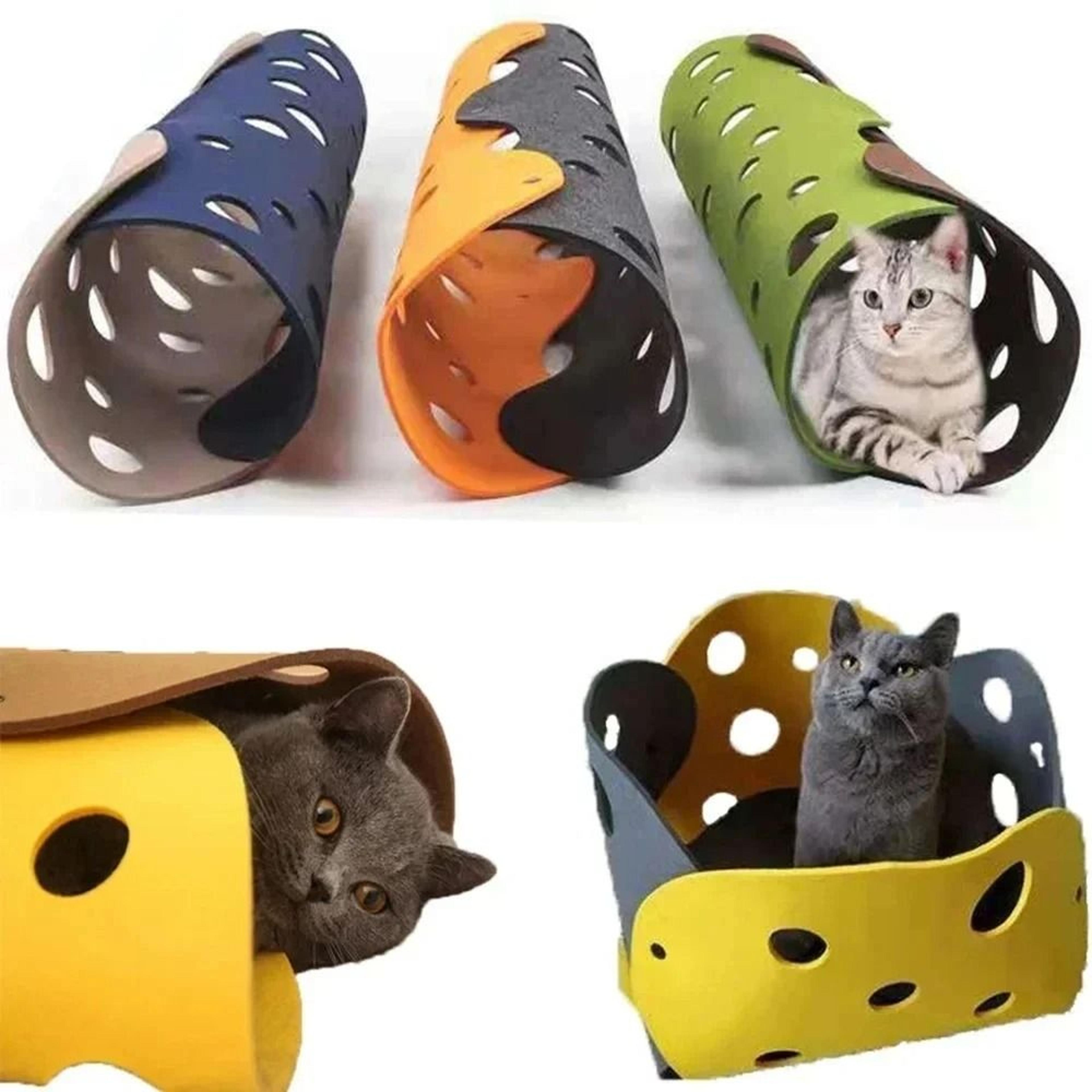Collapsible Felt Cat Tunnel Bed  Play Nest  Interactive Pom Pom Kitten Tube Toy House 1