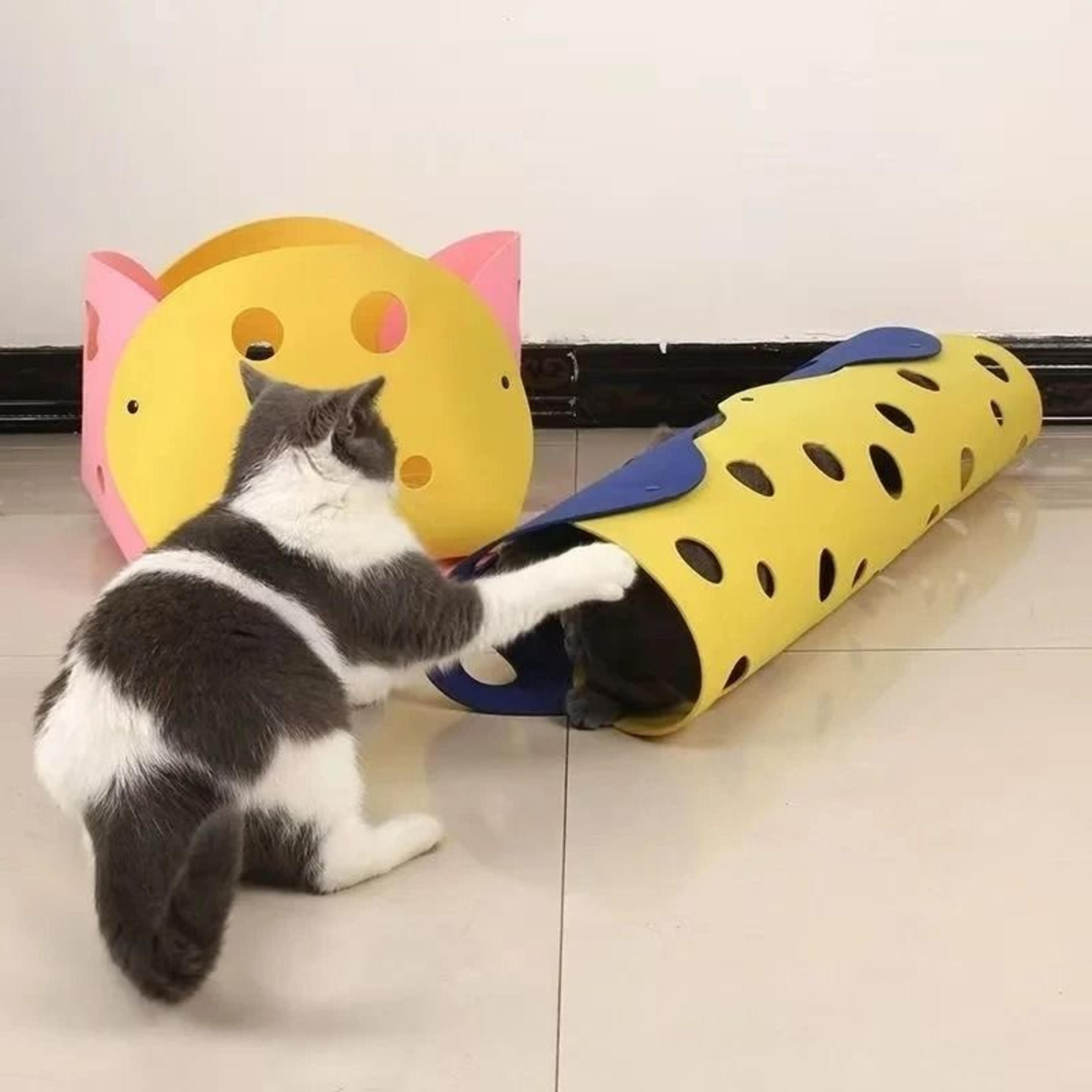 Collapsible Felt Cat Tunnel Bed  Play Nest  Interactive Pom Pom Kitten Tube Toy House 2