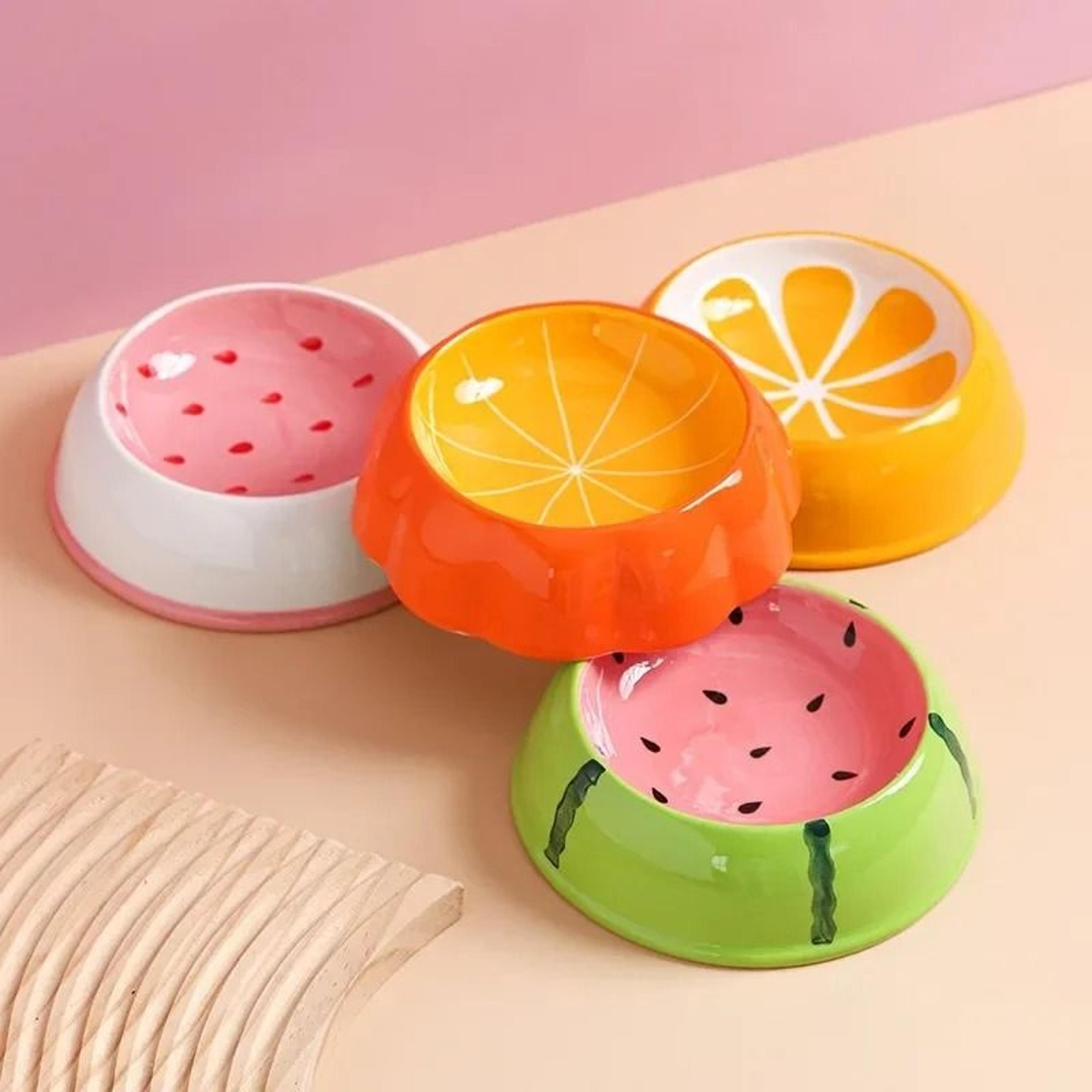 fruit-shaped ceramic pet bowl for cats & small dogs
