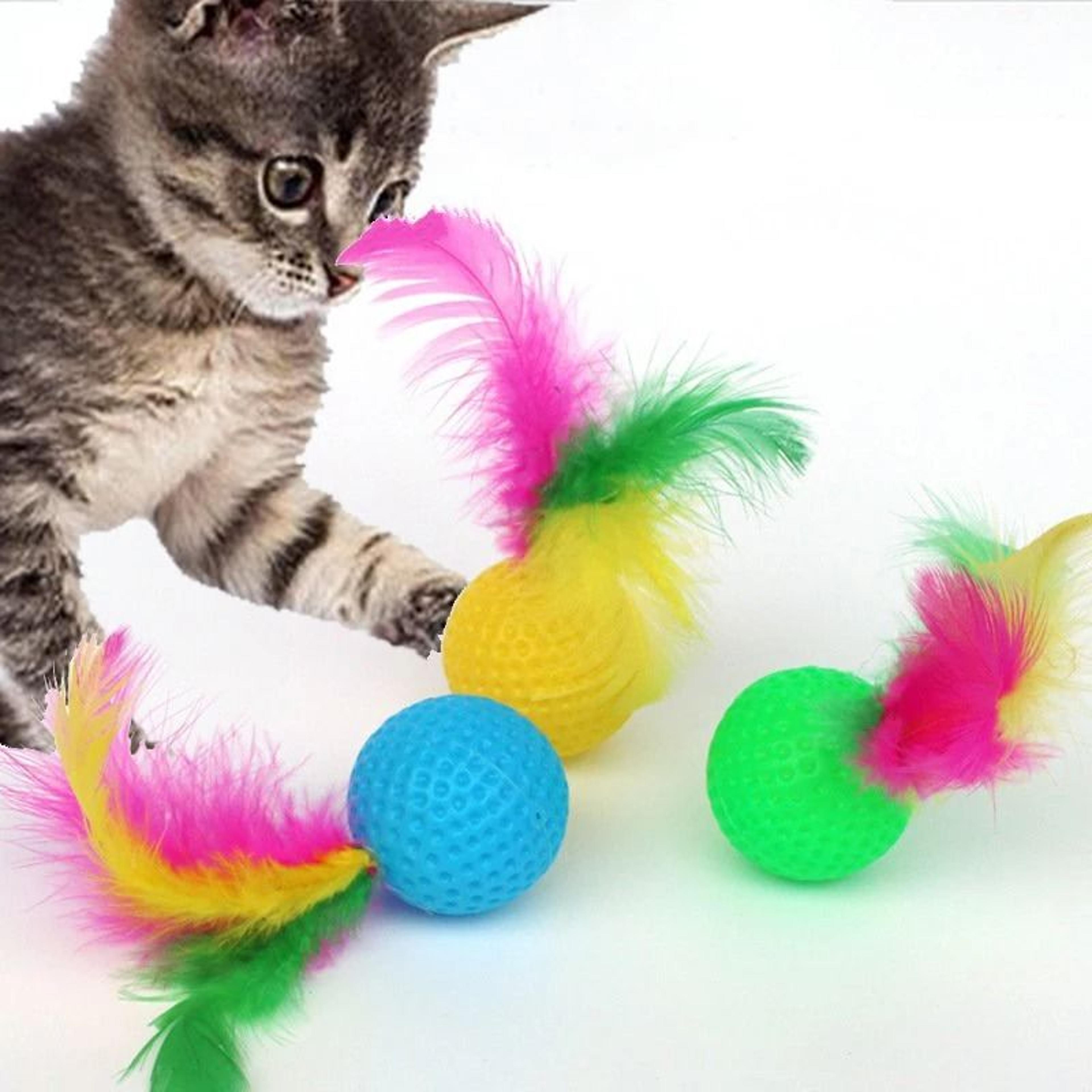 Colorful Feather Golf Ball Cat Toy Set For Chasing Pouncing  Interactive Play 1