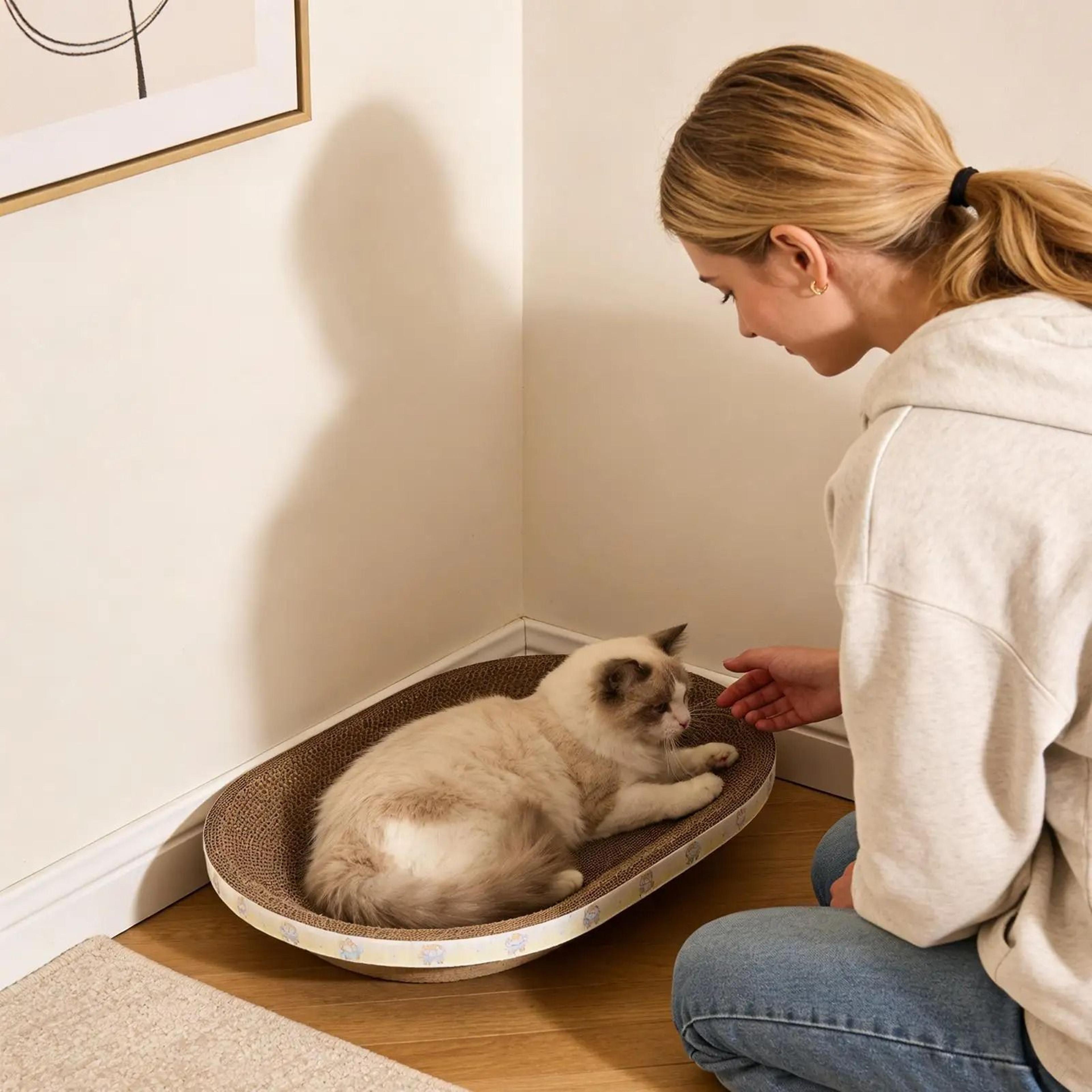 Large Corrugated Cat Scratcher Bed With Oval Lounge Design For Indoor Cats 3