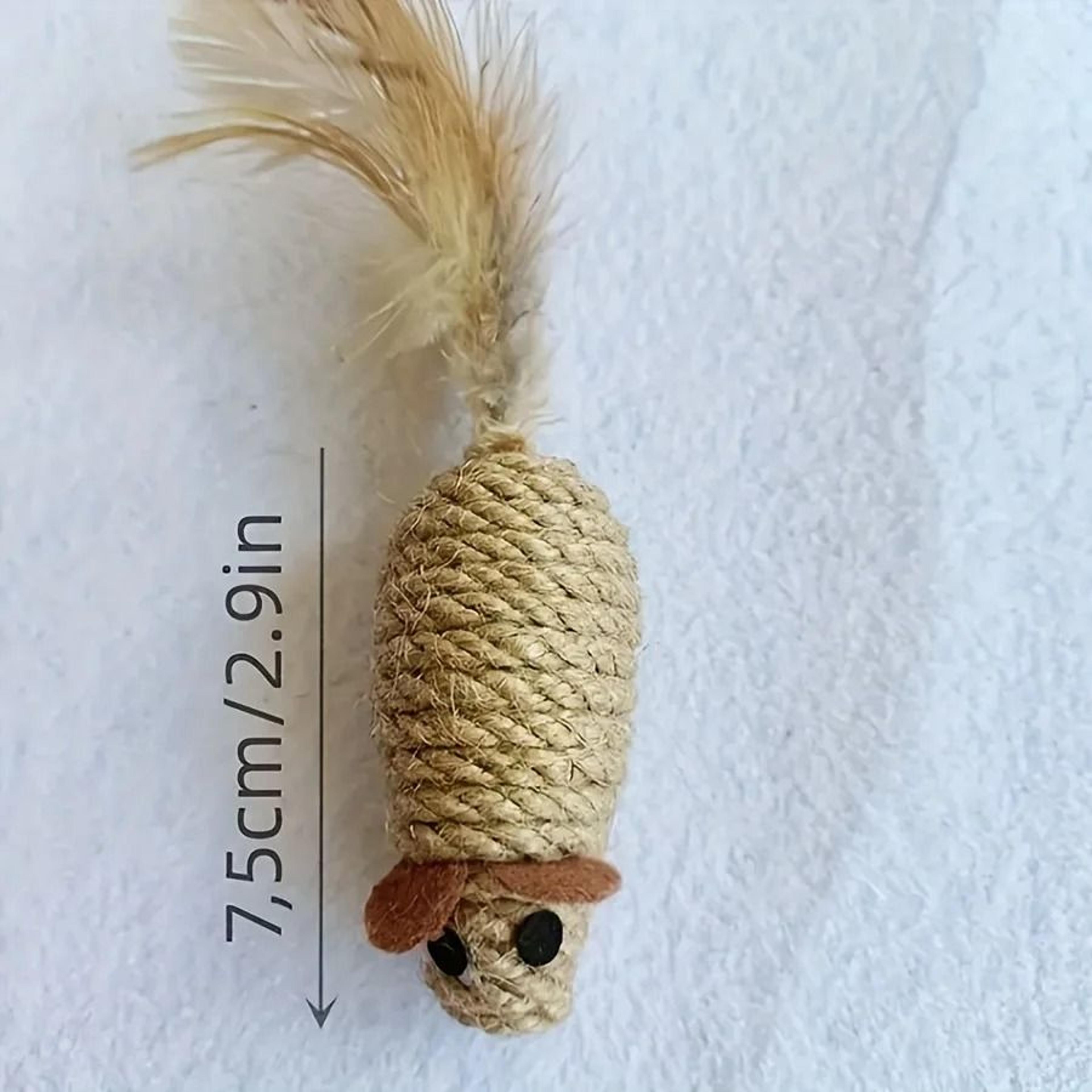 Sisal Mouse Cat Toy With Plush Tail Interactive Chew  SelfPlay Hunting Toy 1