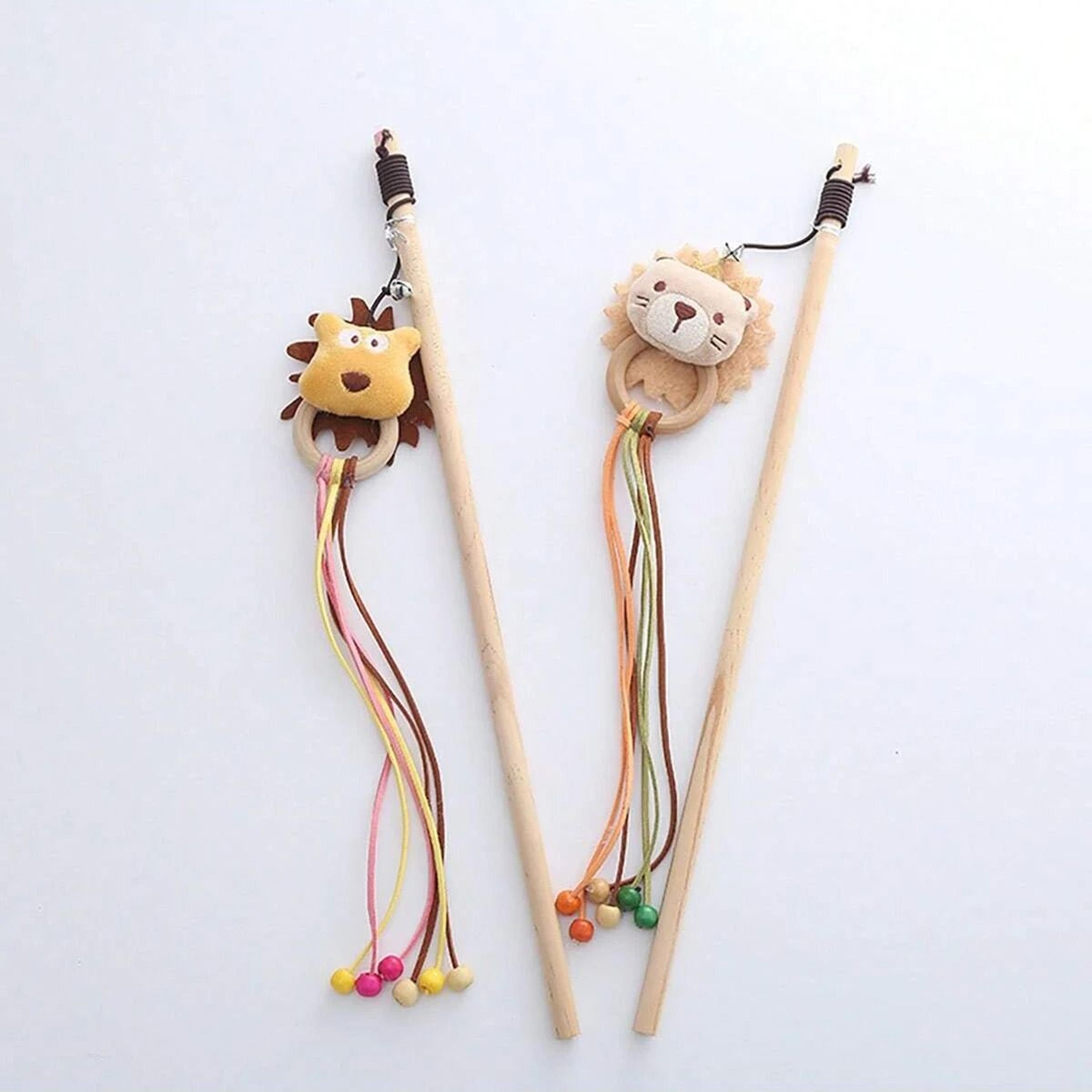 interactive cat wand toy with bells & cartoon animal teasers for active indoor play