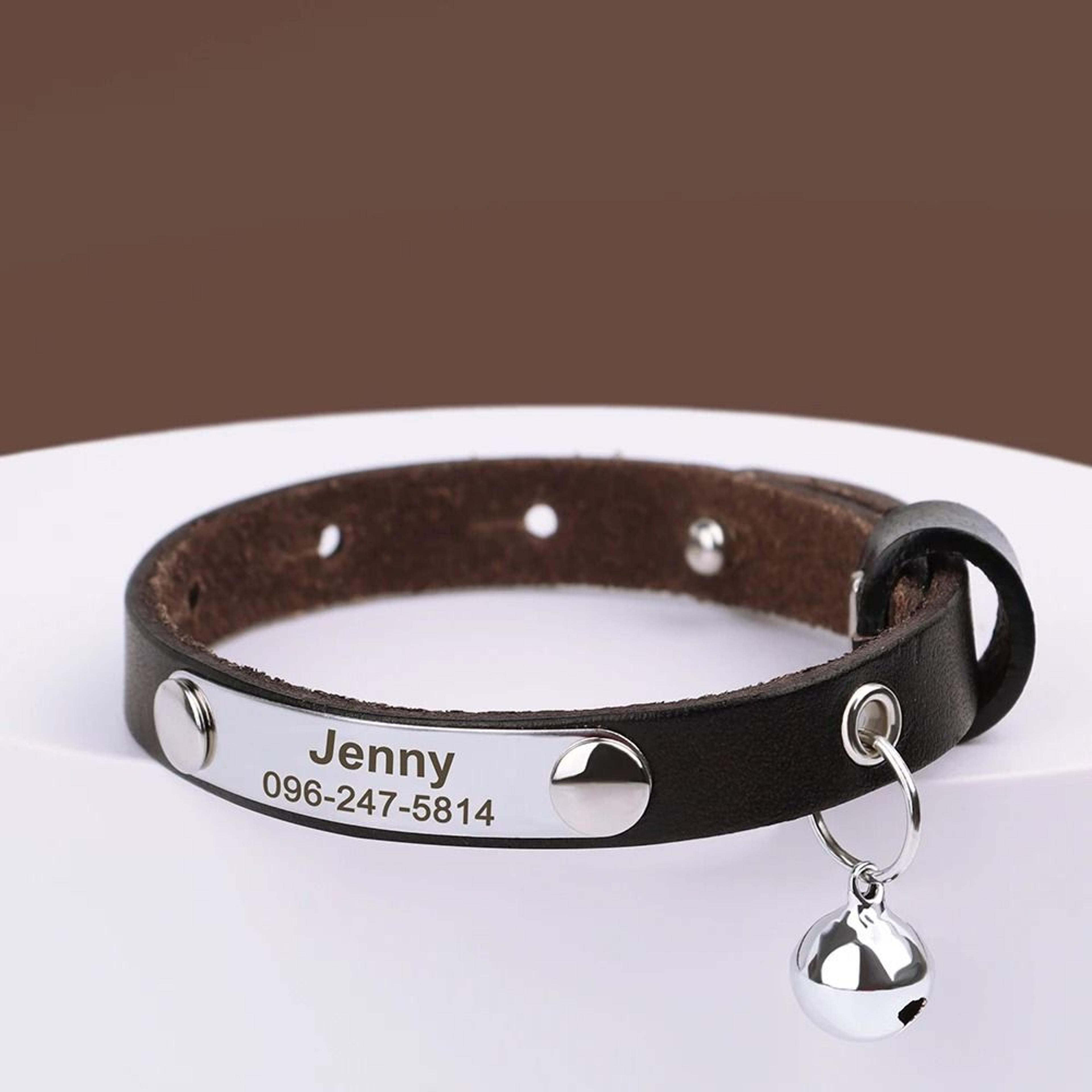 Custom Engraved Leather Cat Collar With Bell Adjustable AntiLost ID Collar 8