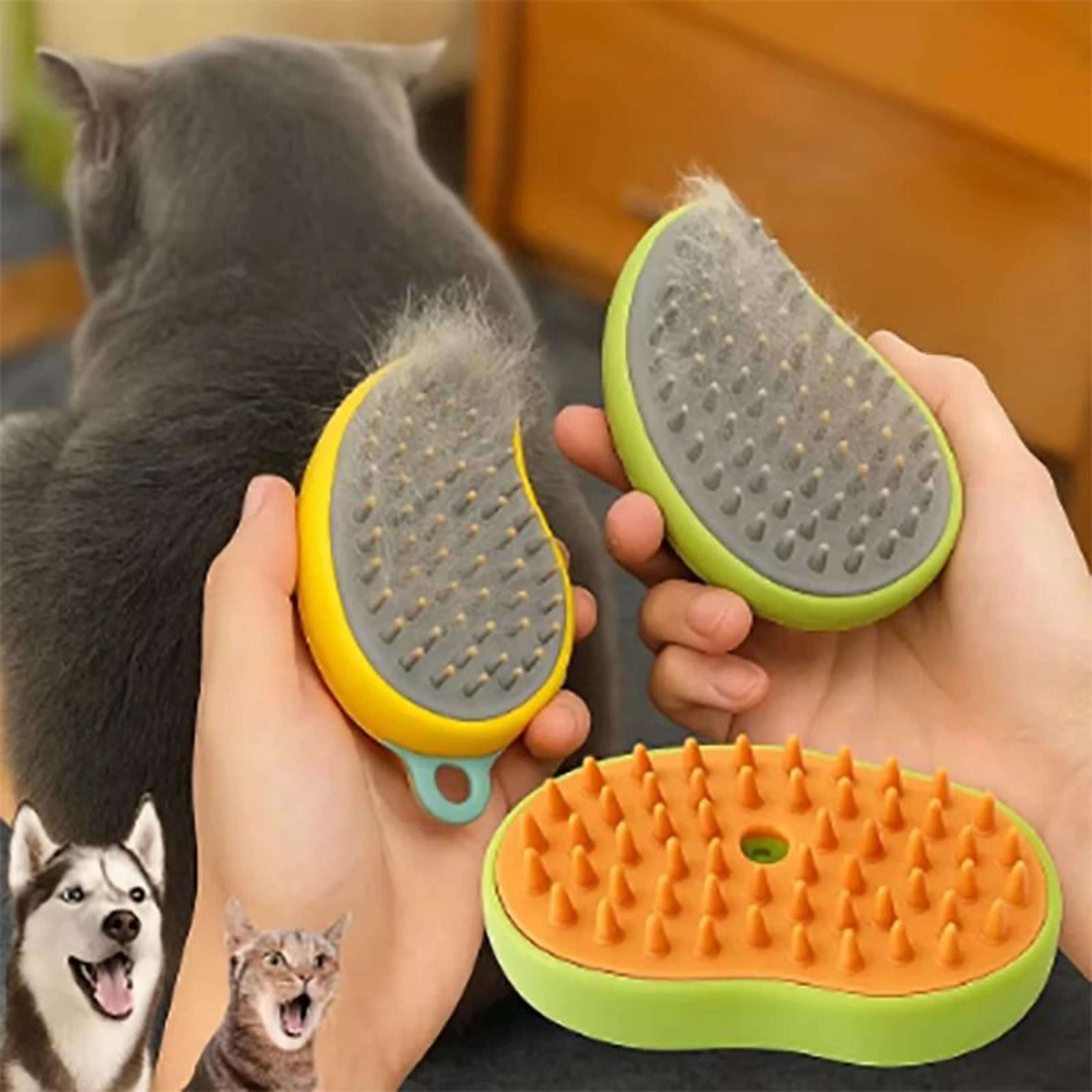 3-in-1 steam pet grooming brush with spray, massage & hair removal for cats & dogs