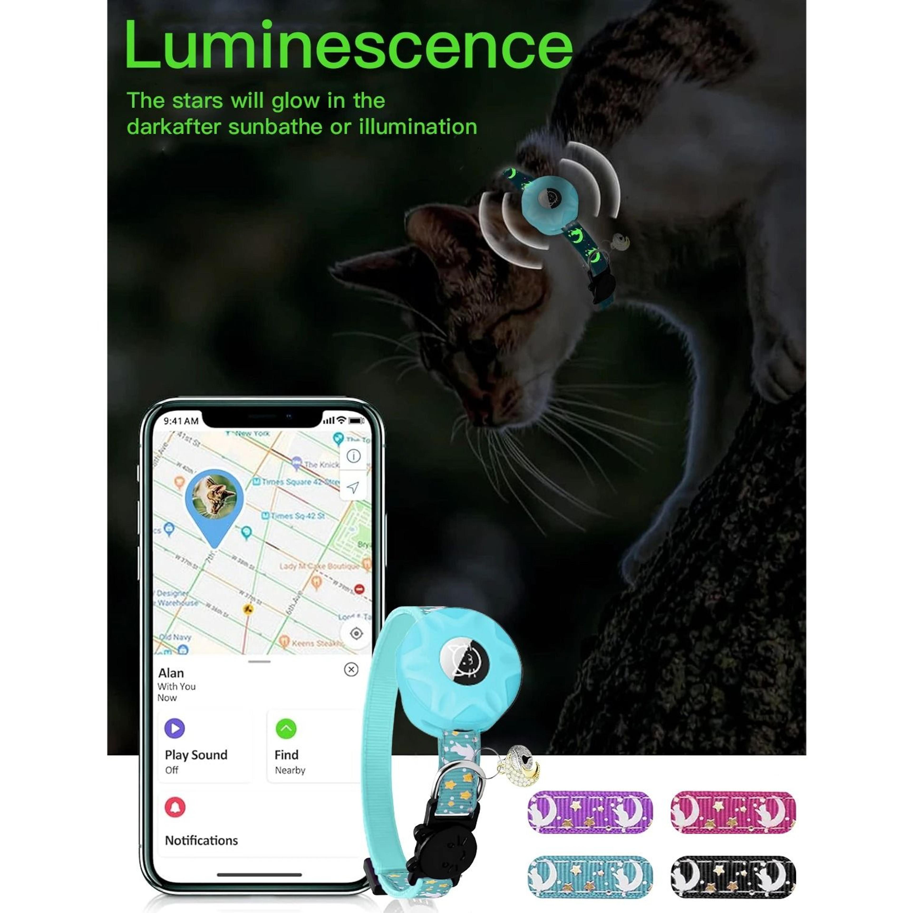 GlowintheDark AirTag Cat Collar With Moon Charm  Breakaway Safety Buckle 2