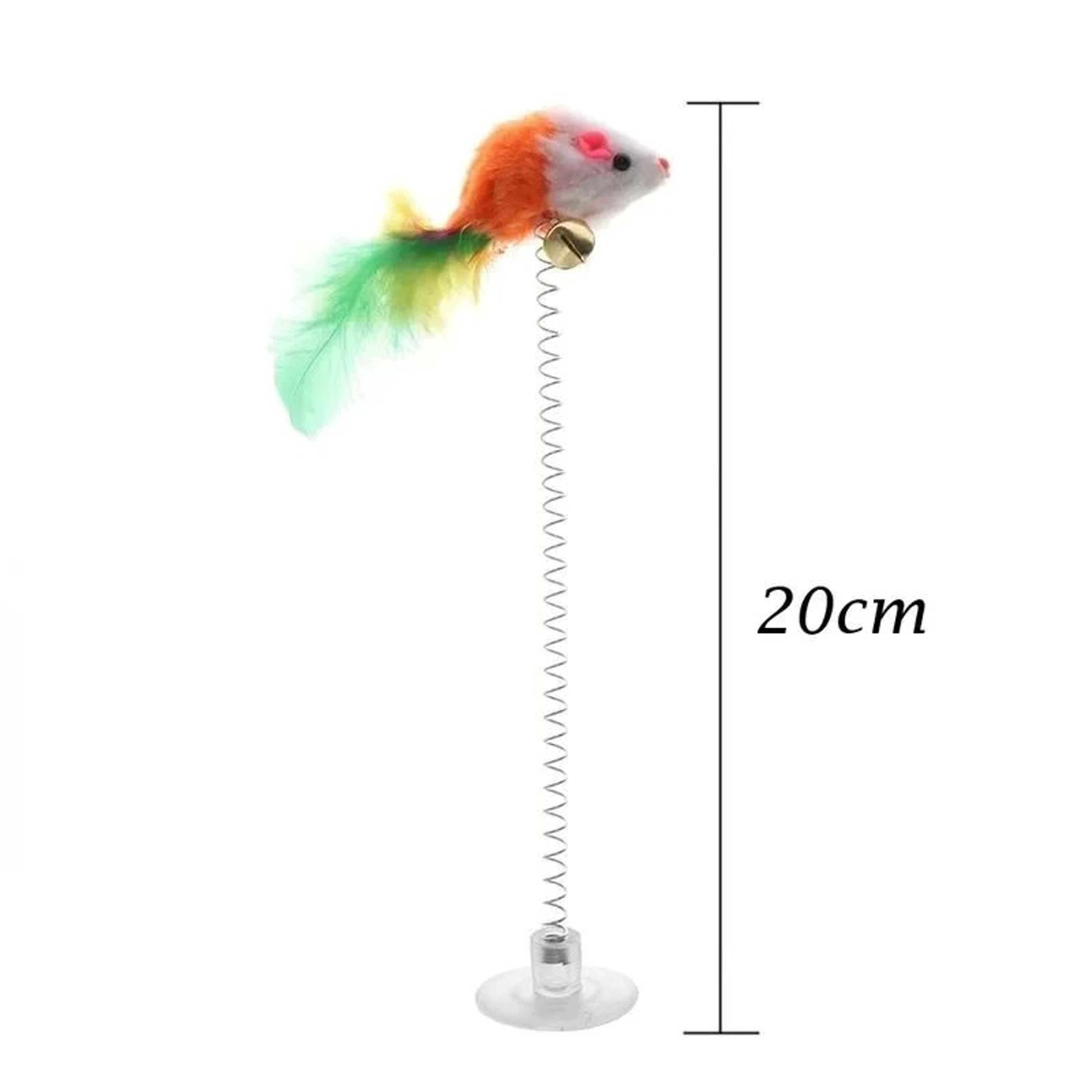 Interactive Spring Cat Toy With Suction Cup Mouse  Feather Teaser 1