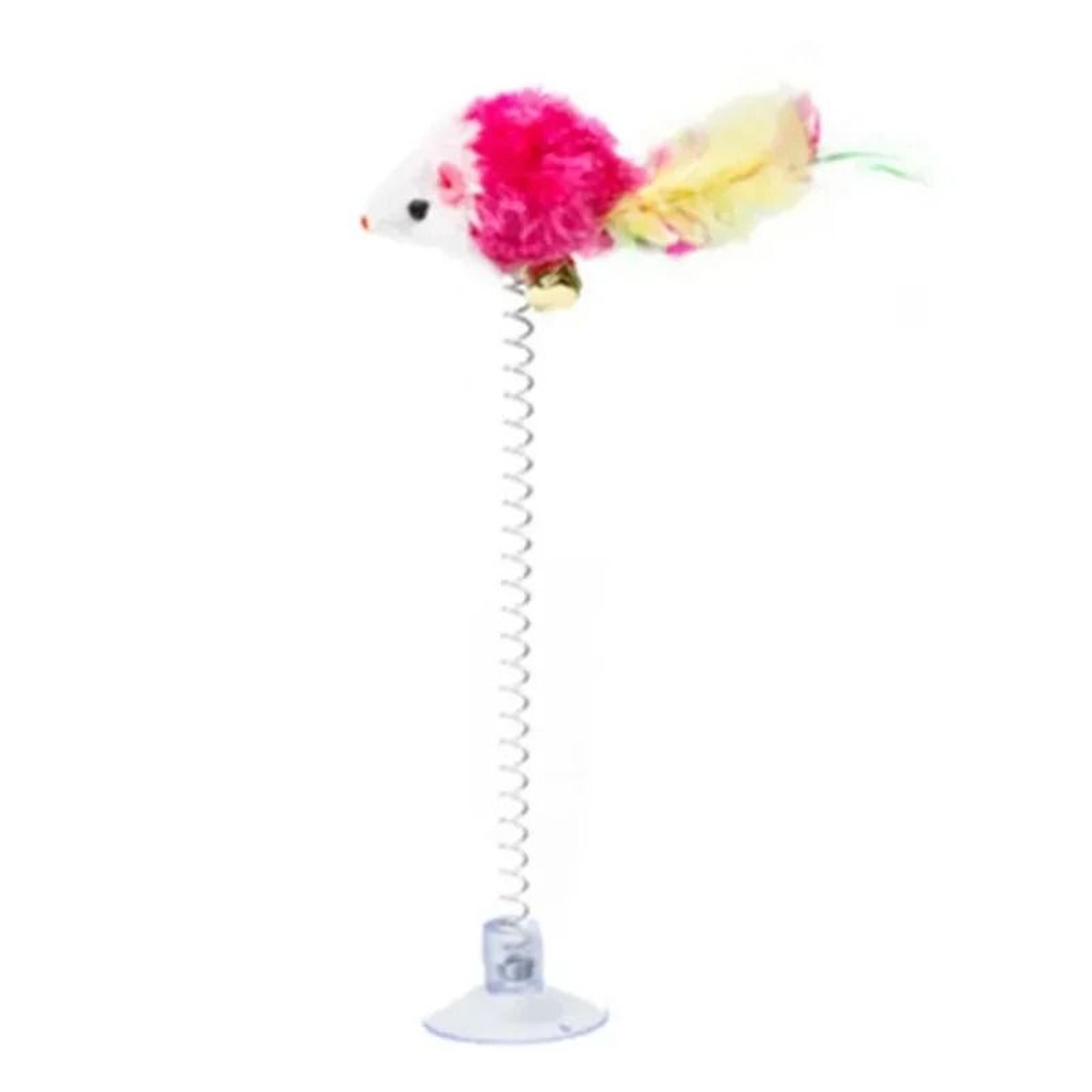 Interactive Spring Cat Toy With Suction Cup Mouse  Feather Teaser 4