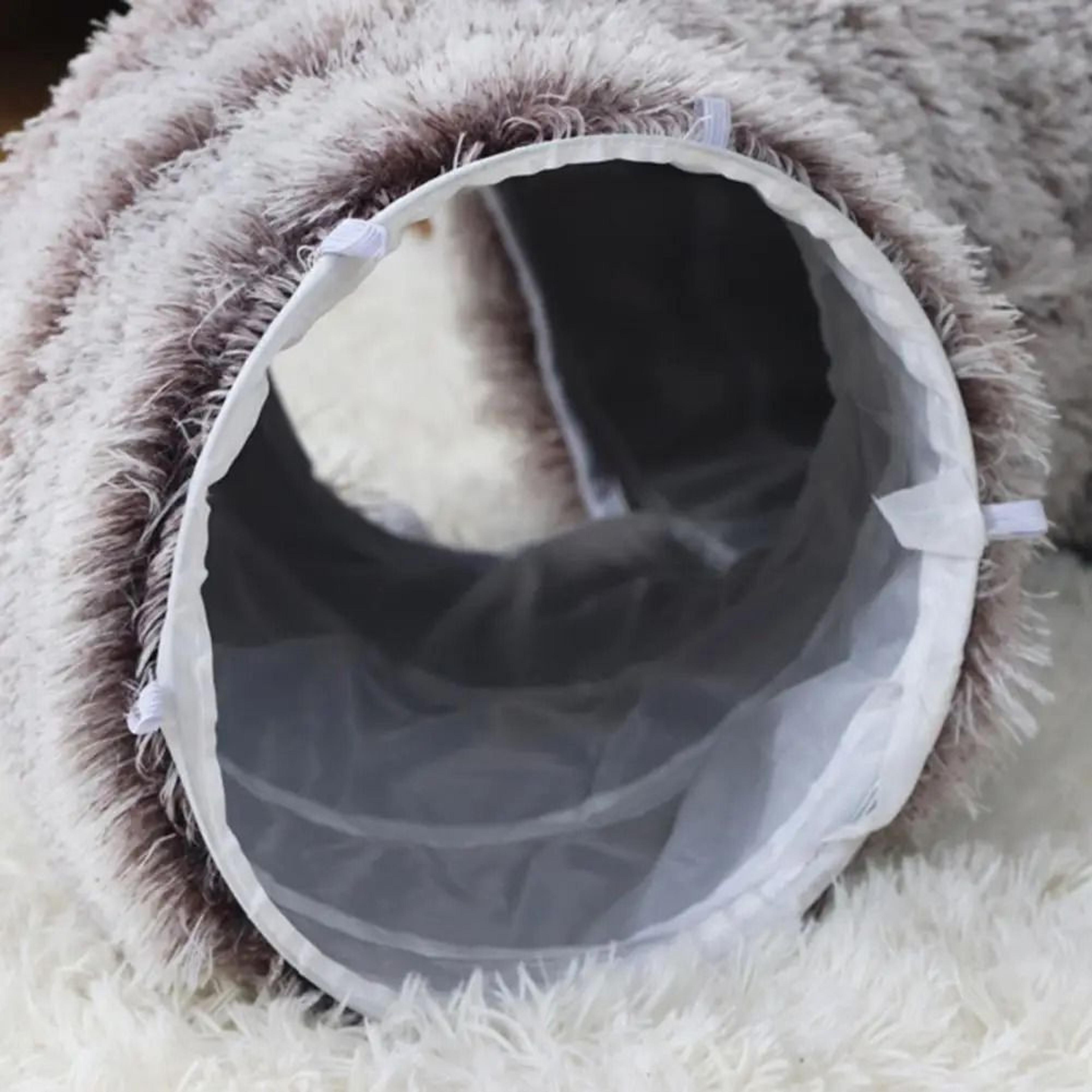 CozyTunnel Plush Donut Cat Tunnel Bed With Peekaboo Play Cave  Hanging Balls 4